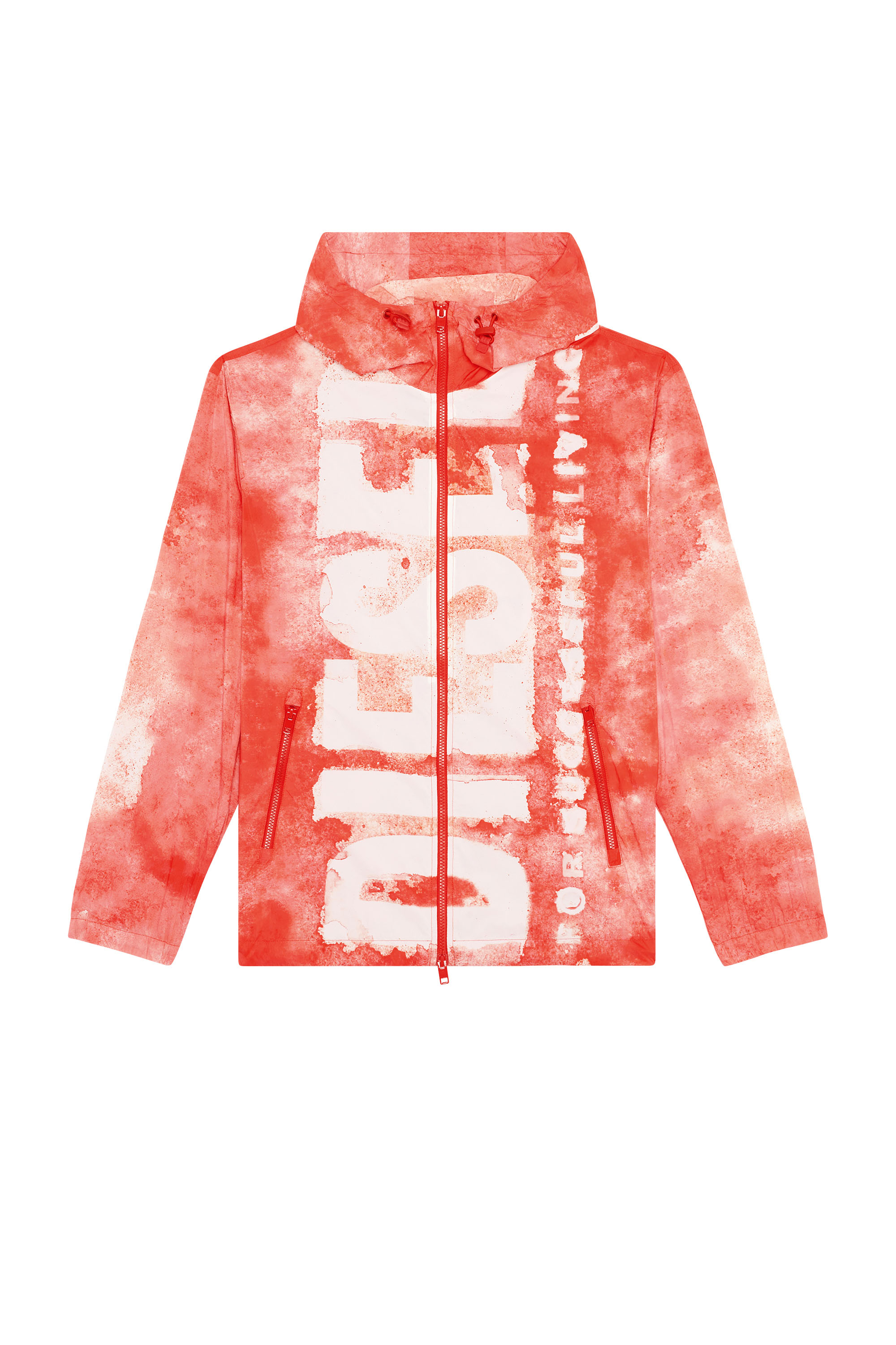 Diesel - J-WARRETT-LOGO-LOGO, Man's Watercolour-effect windbreaker with logo in Red/White - 3