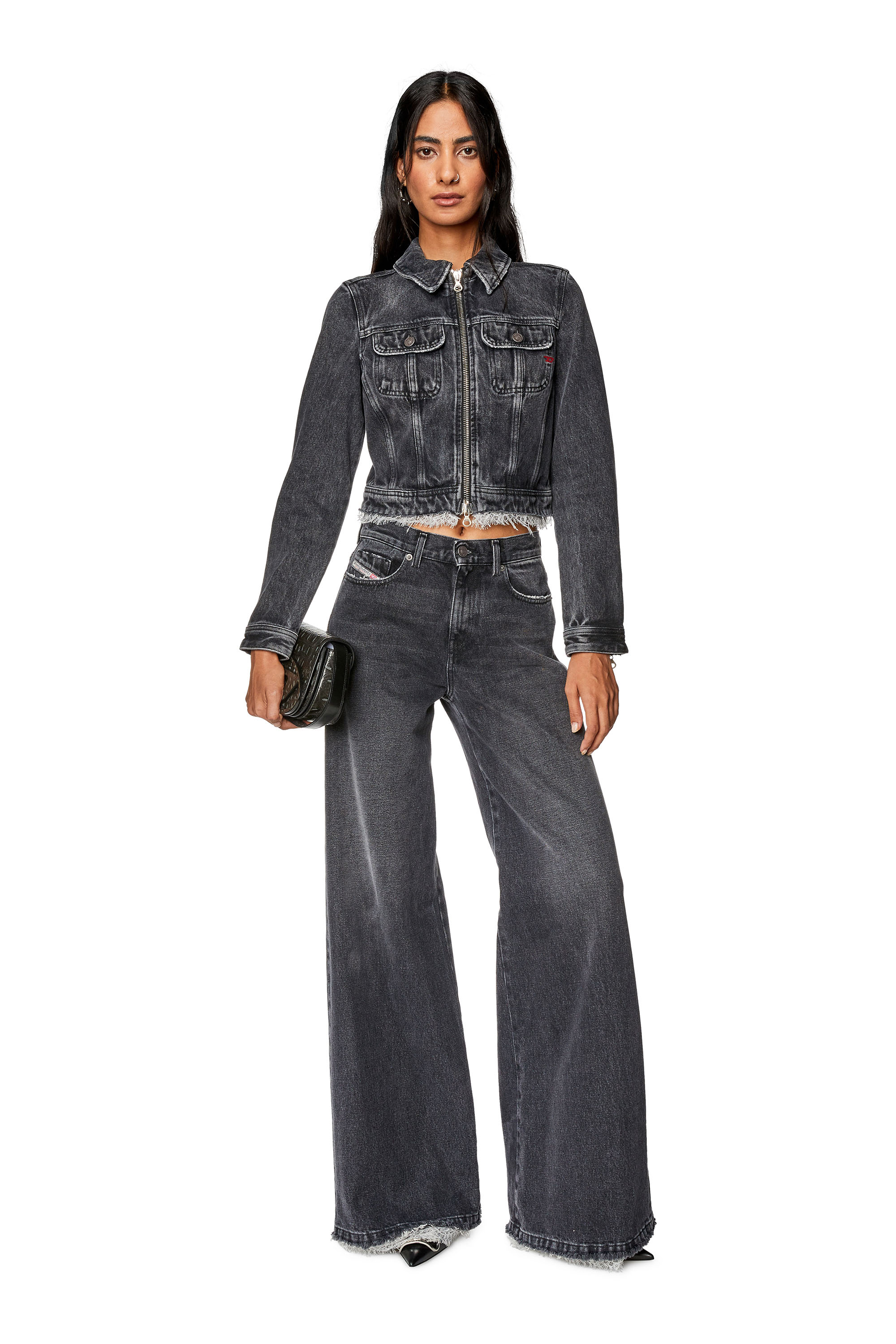 Diesel - DE-SLIMMY-Z-S, Woman's Slim-fit trucker jacket with lace details in Black - 2