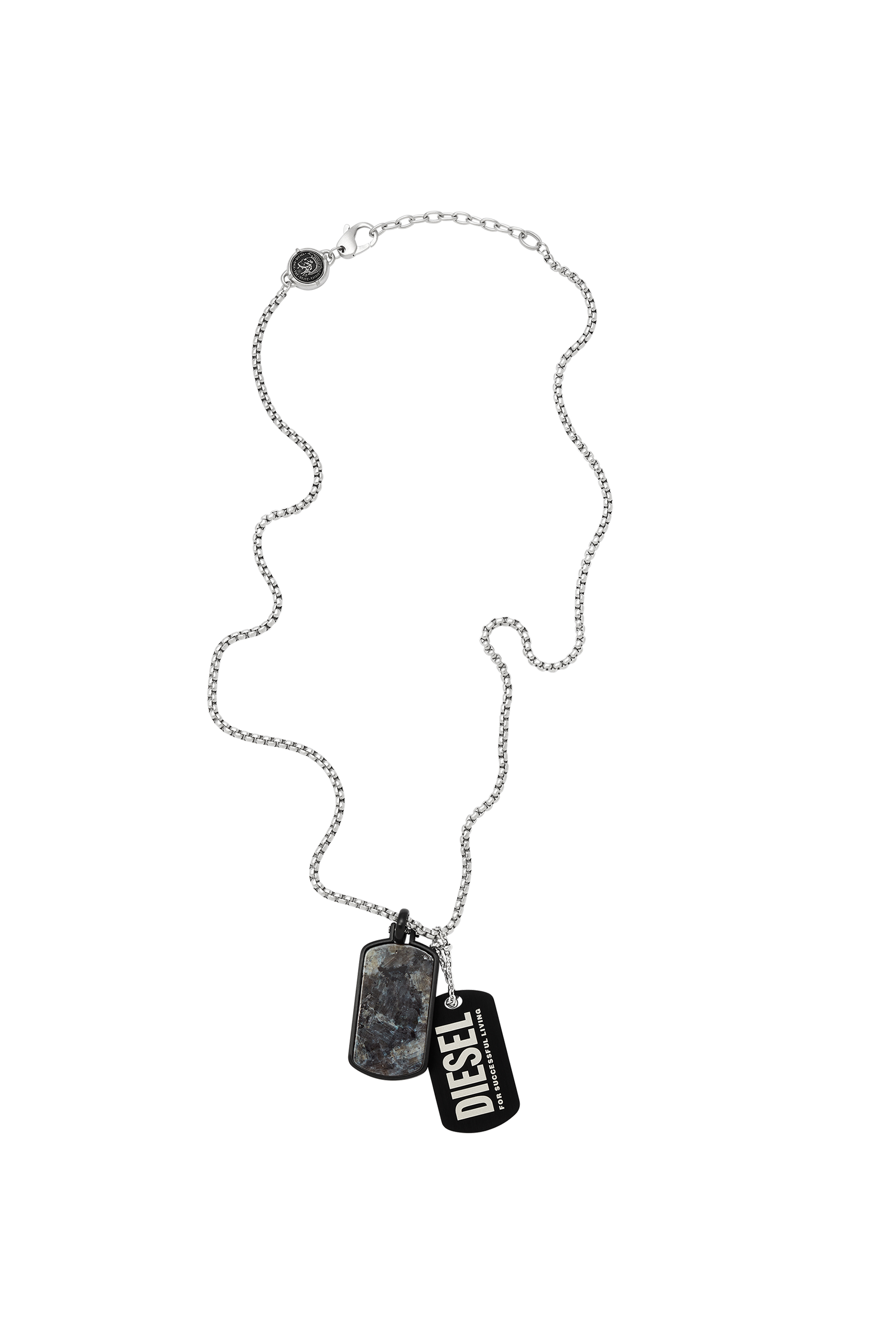 Diesel - DX1327, Man's Labradorite and Stainless Steel Dog Tag Necklace in Black/Green - 2