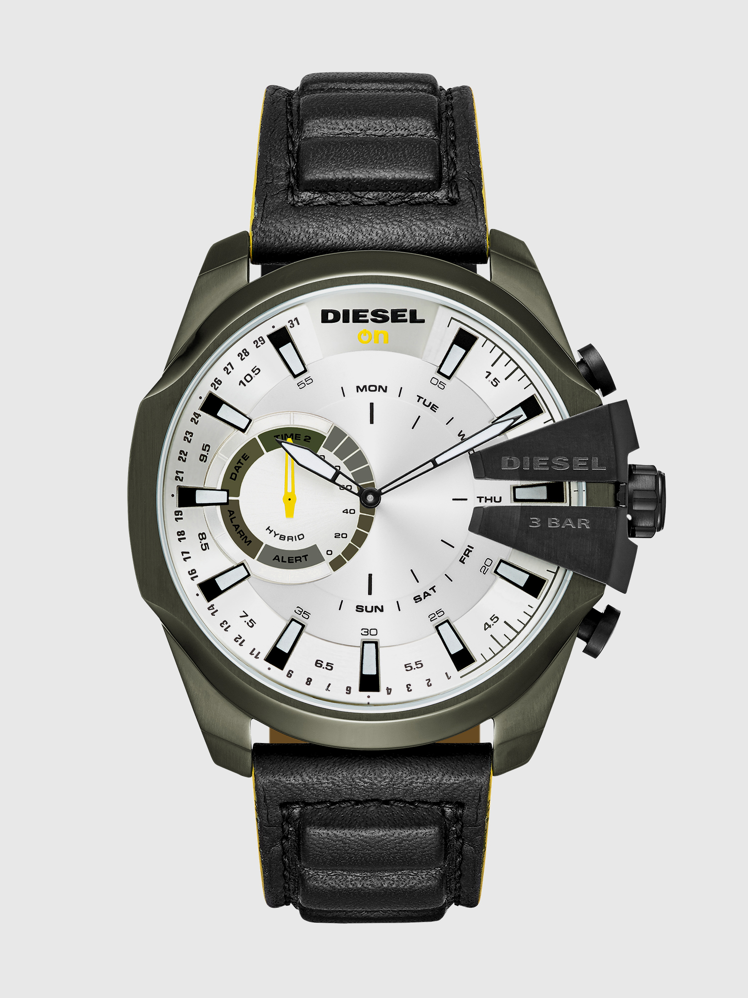 Diesel - DT1012, Man's Mega Chief Hybrid olive case black smartwatch, 48 mm in Black - 2