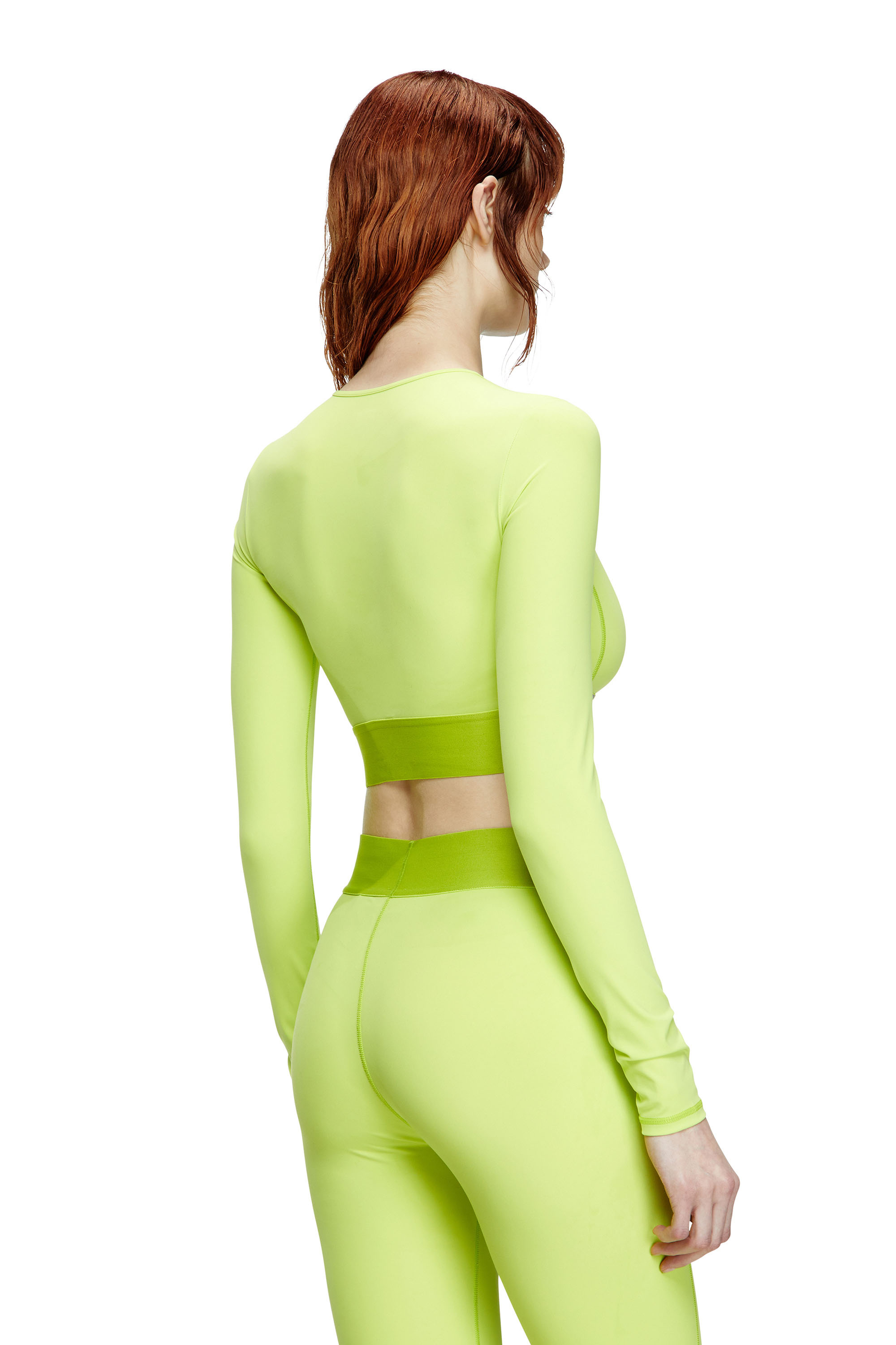 Diesel - MELISSA-D-POP, Woman's Microfibre crop top with cut-off logo in Green Fluo - 3