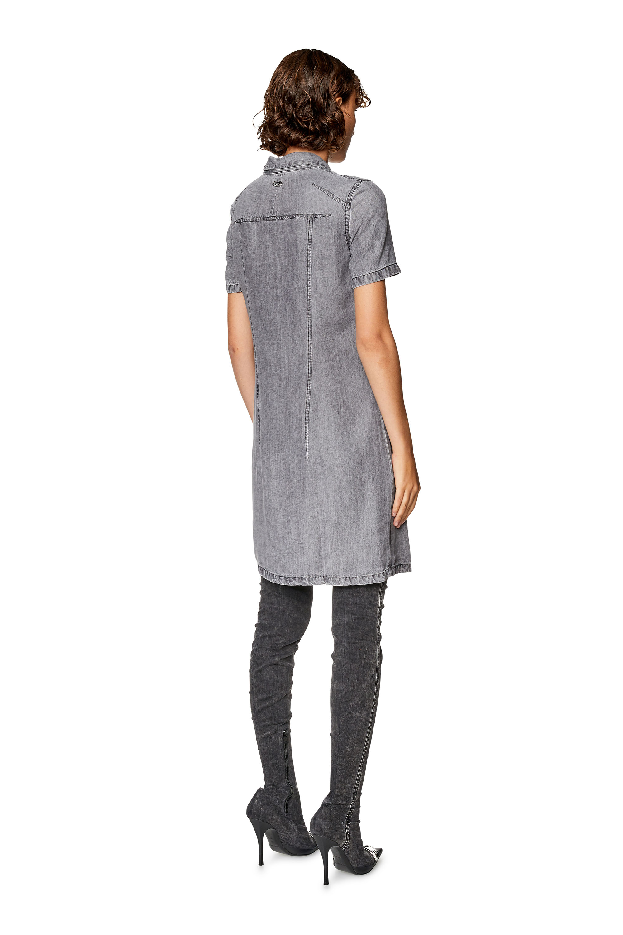 Diesel - DE-SHIRTY, Woman's Buttoned shirt dress in light denim in Dark grey - 3