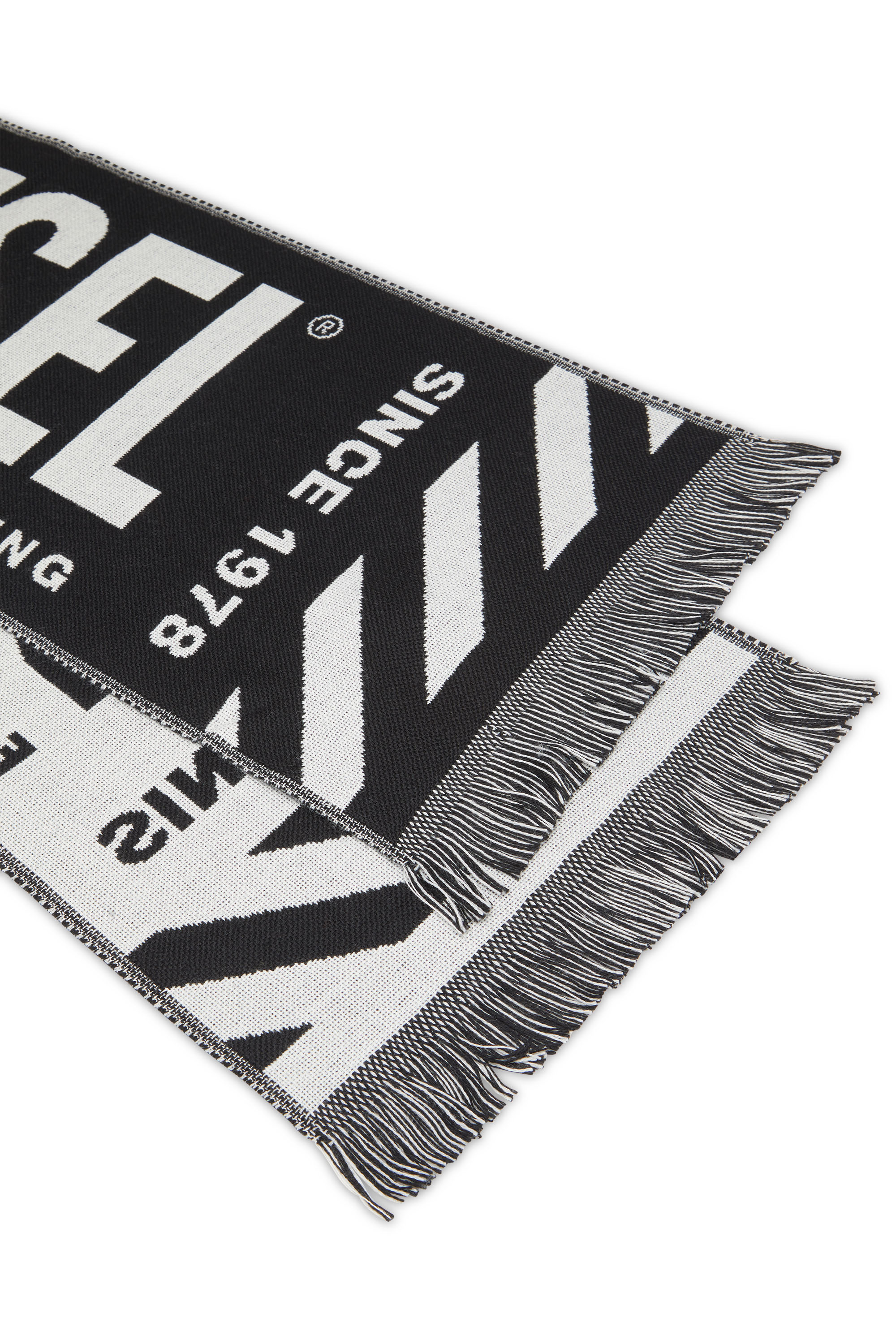 Diesel - S-BISC, Man's Logo scarf with fringe trims in Black - 3