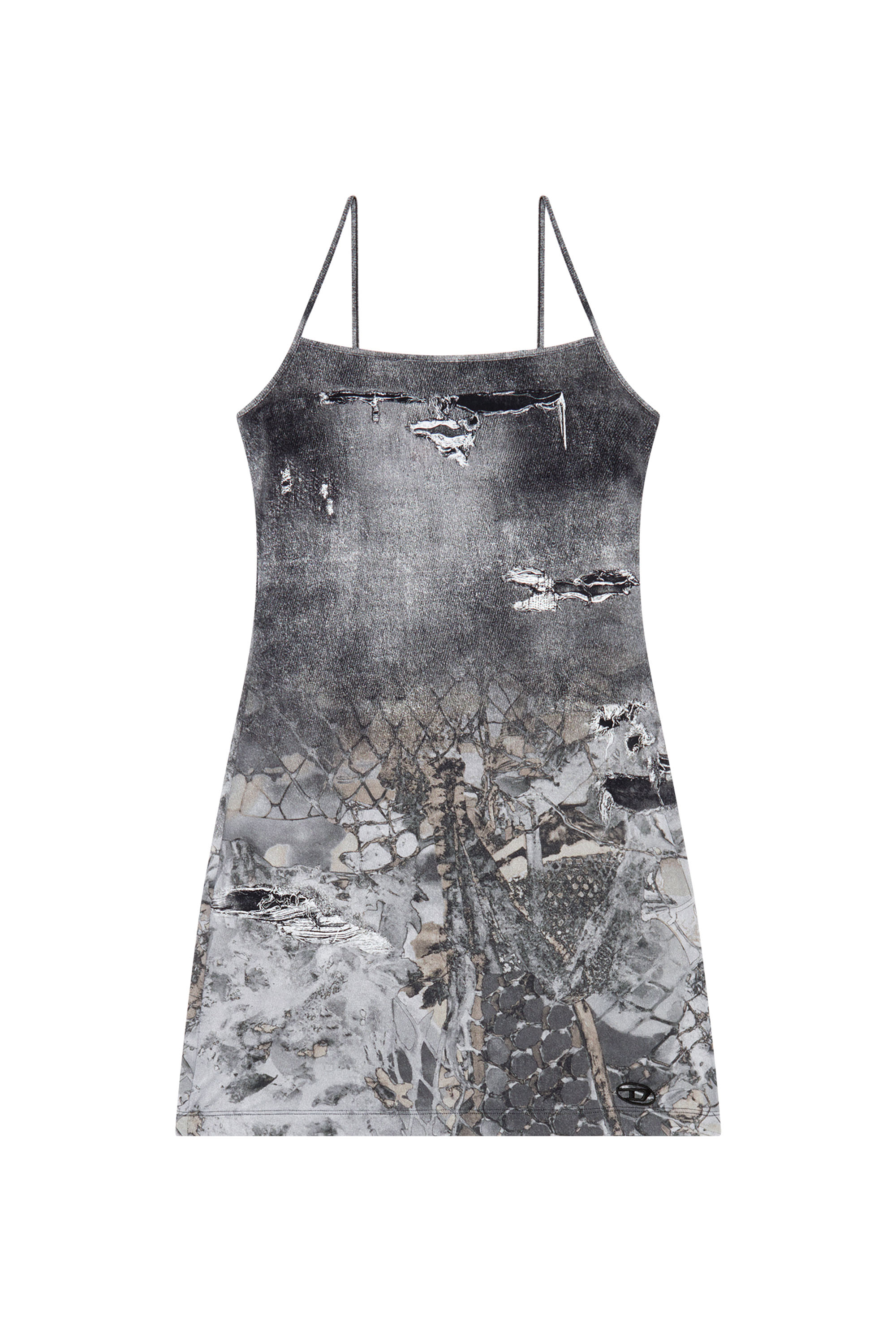 Diesel - D-HOPPYN, Woman's Short bodycon dress with denim print in Black - 2