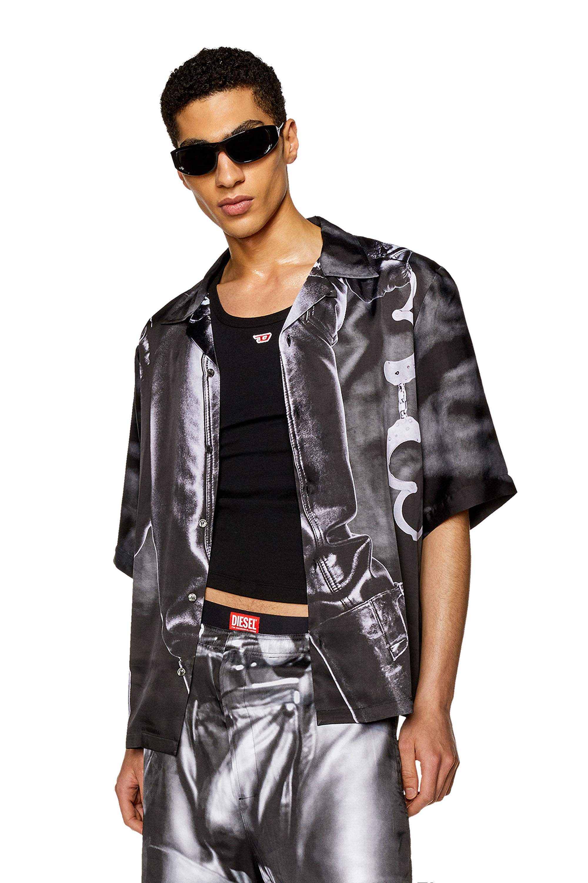Diesel - PR-S-MEC-23, Unisex's Bowling shirt with black print in Black - 2