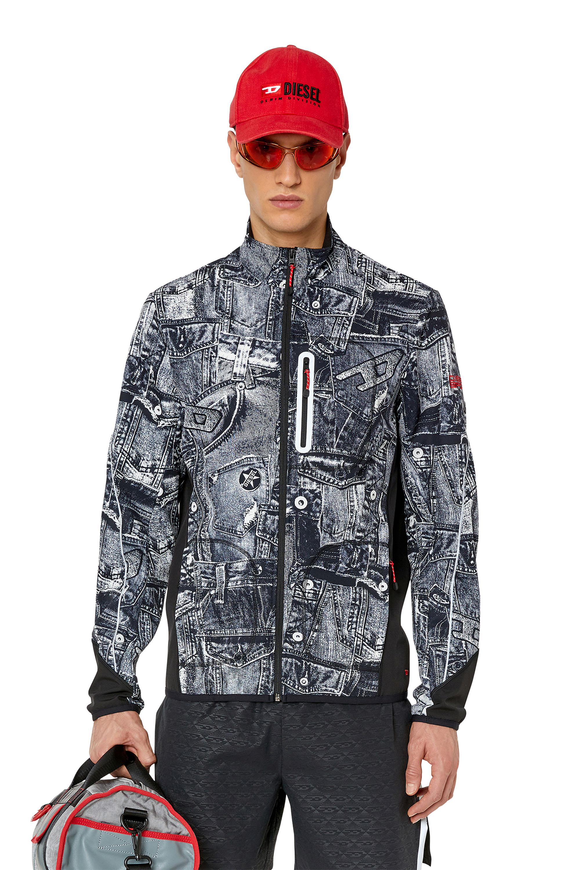 Diesel - AMWT-ORTIS-WT06, Man's Track jacket with denim print in Black/Grey - 1