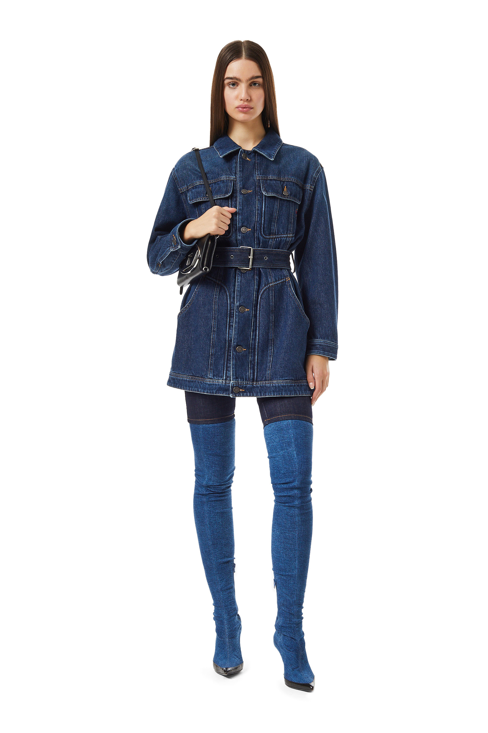 Diesel - DE-FLAMINIA TRUCKER COAT, Woman's Trucker coat in Dark Blue - 2