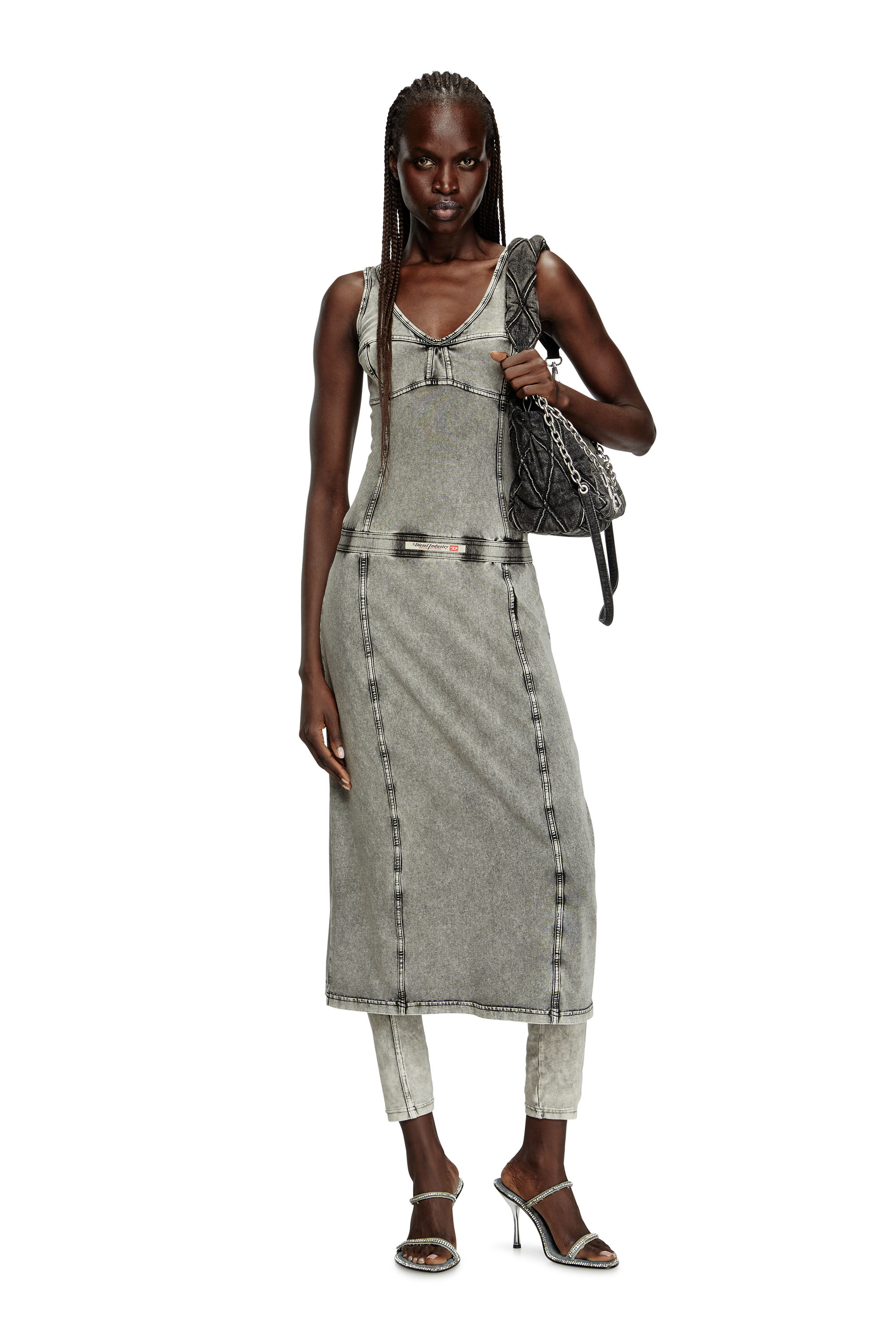 Diesel - D-INNY, Woman's Sleeveless midi dress with denim effect in Grey - 2
