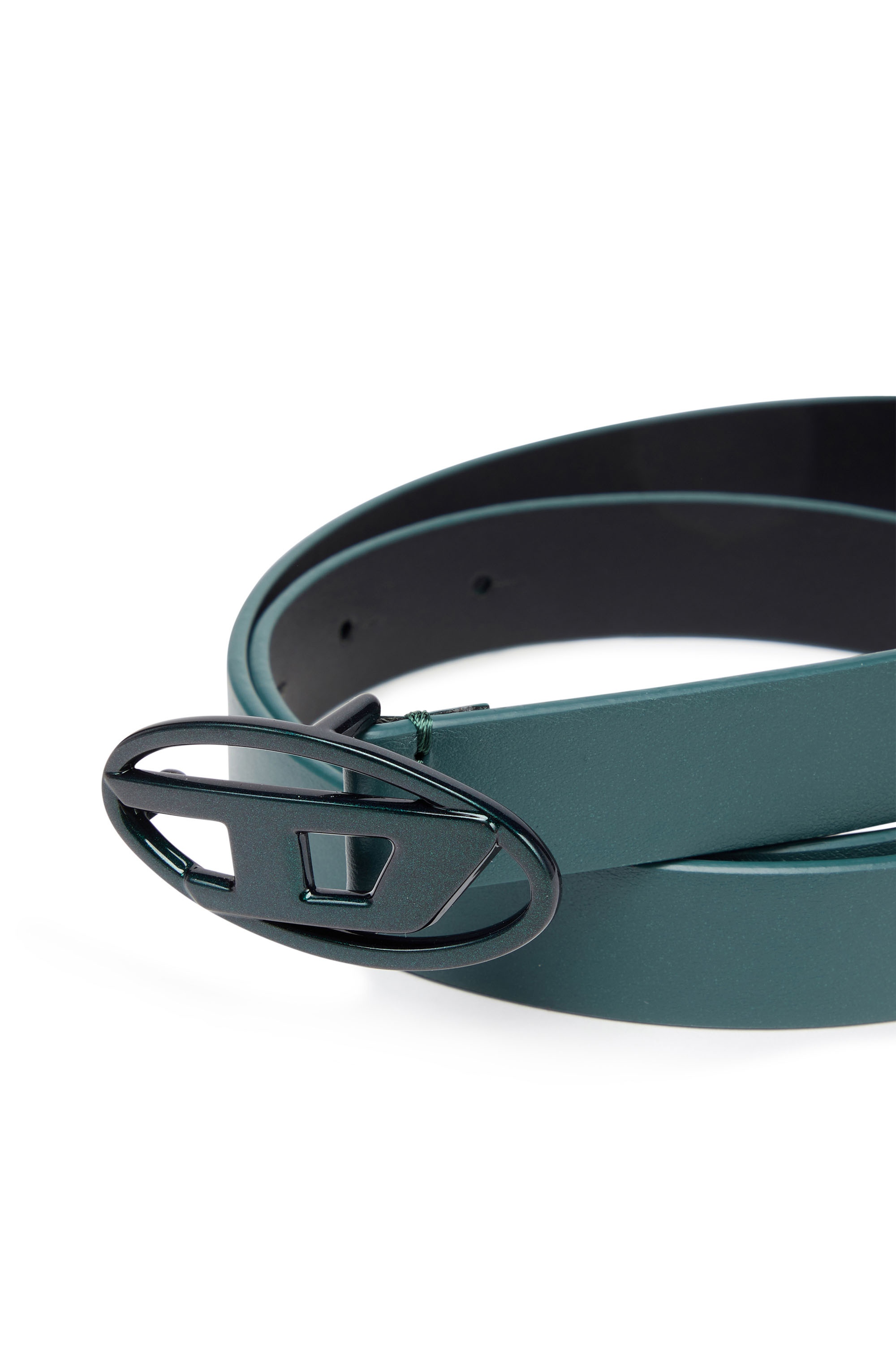Diesel - B-1DR 20, Woman's Slim leather belt with iridescent buckle in Green/Blue - 3