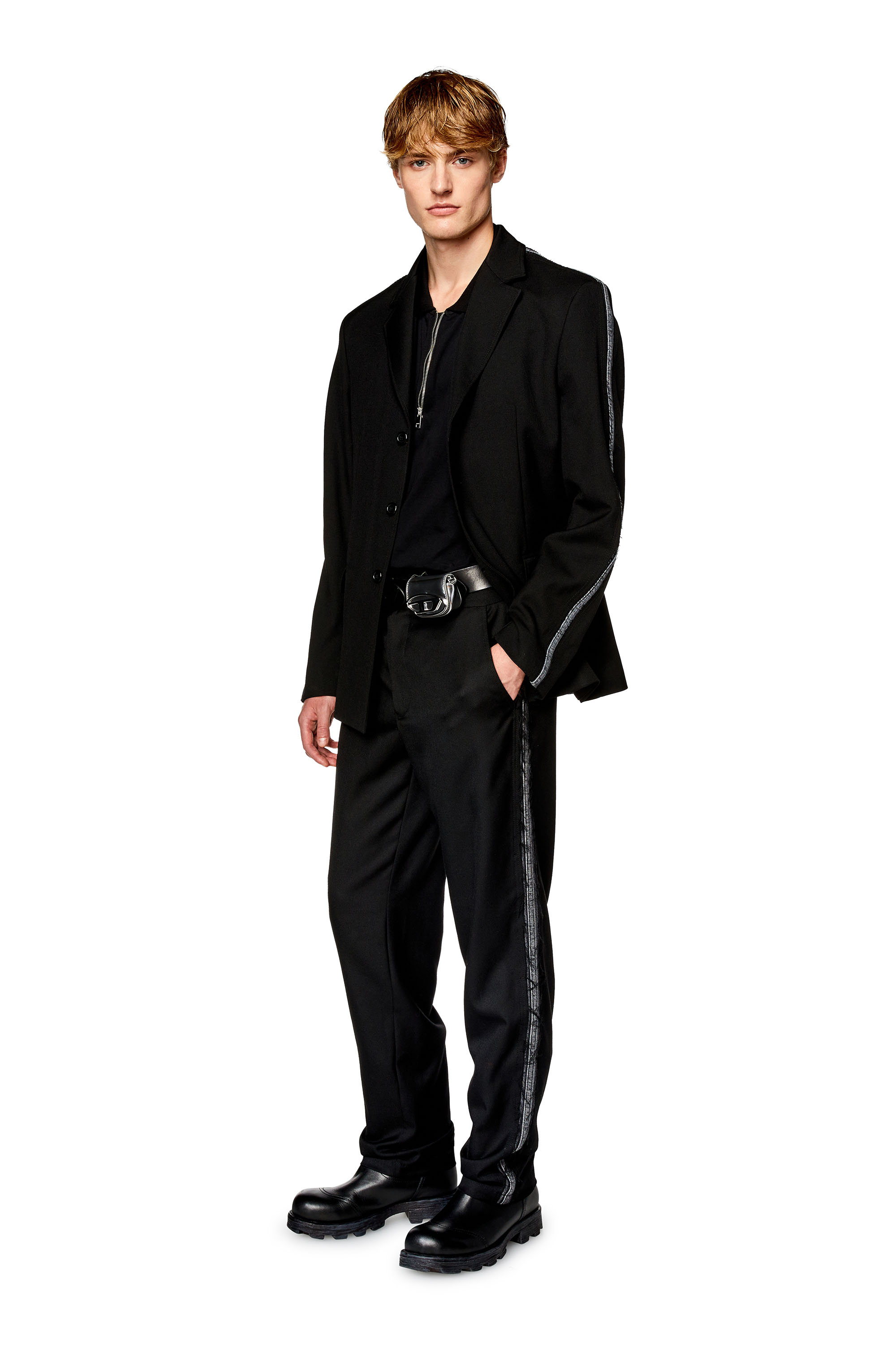Diesel - J-HIVO, Man's Cool wool blazer with denim inserts in Black - 2