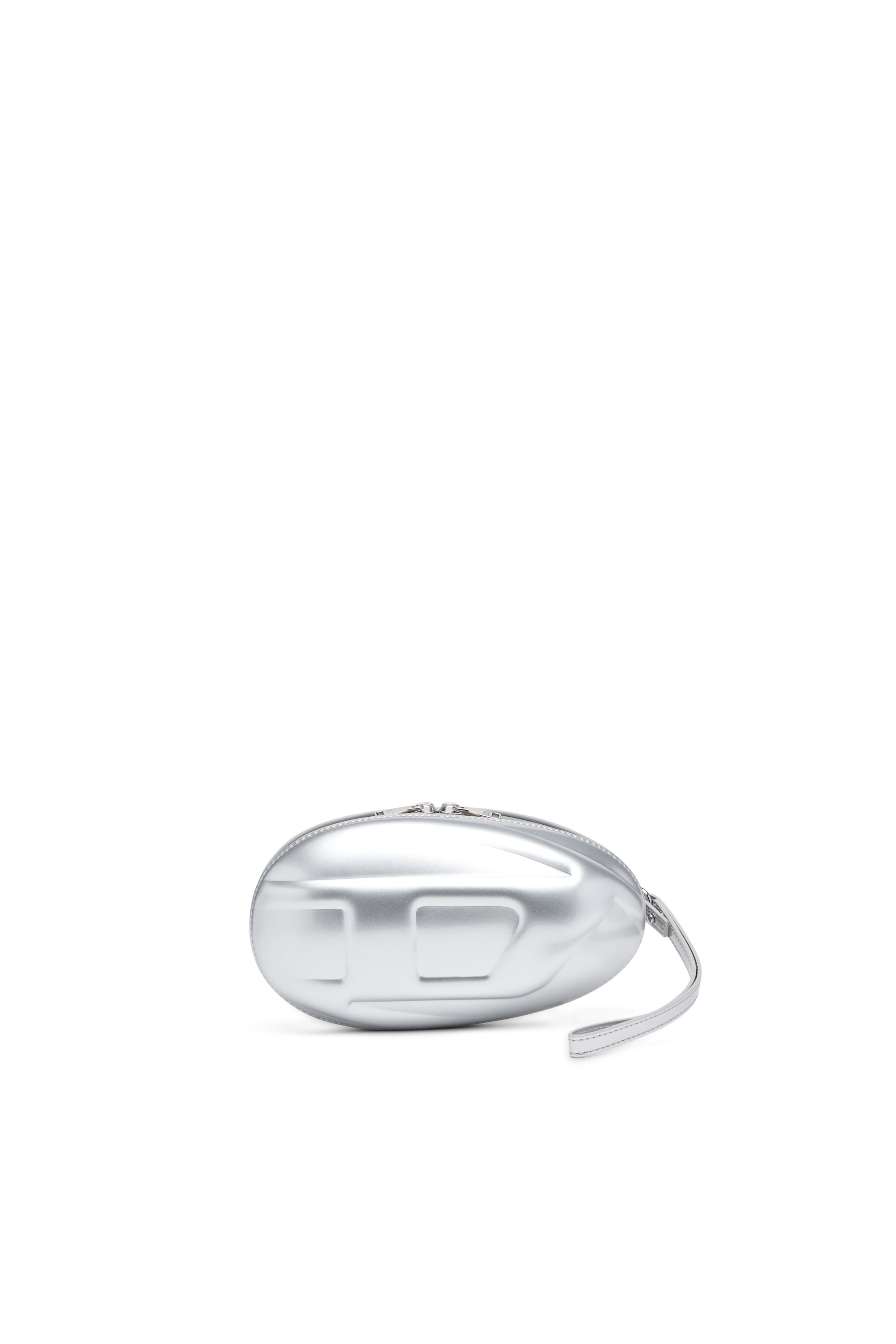 Diesel - 1-DR FOLD CLUTCH, Woman's 1-DR Fold-Structured oval clutch in glossy PU in Silver - 1