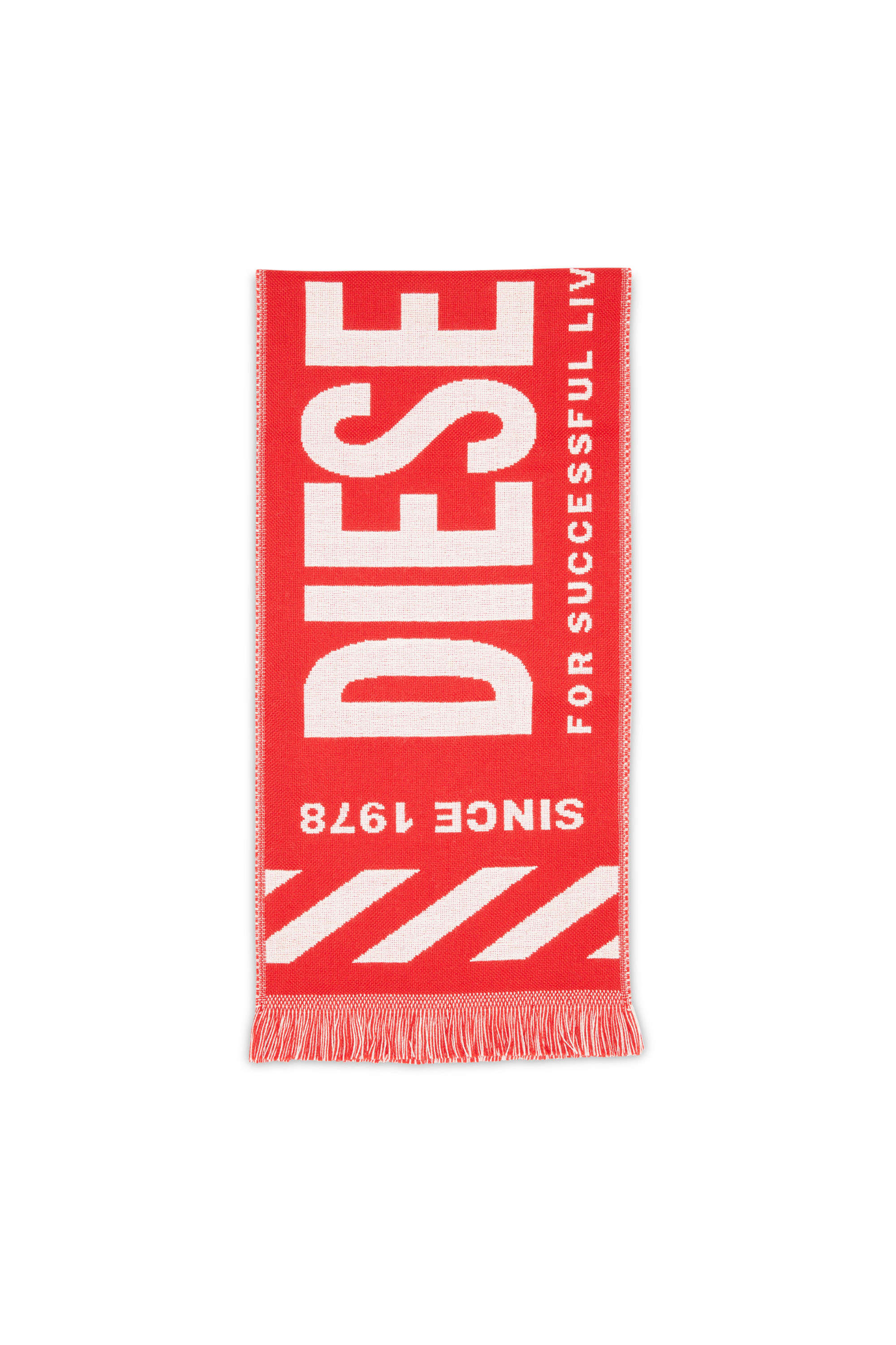 Diesel - S-BISC, Man's Logo scarf with fringe trims in Red - 1