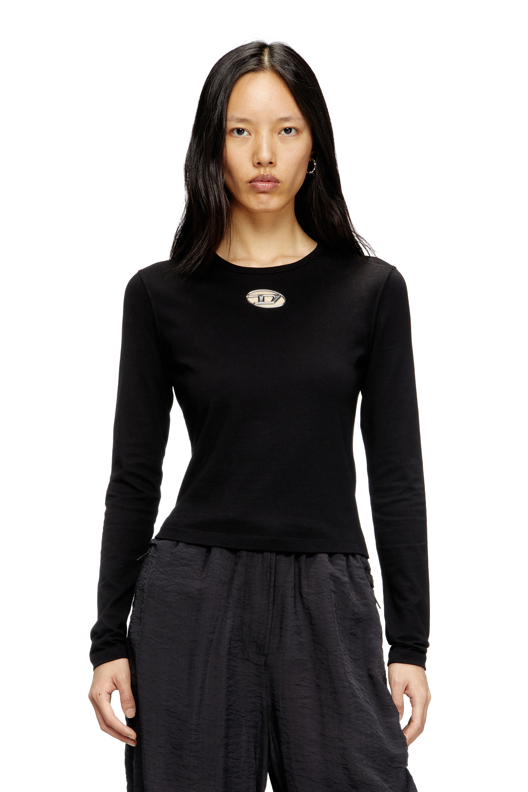 Diesel - T-UNCUTIE-LONG-LS-OD, Woman's Long-sleeve top with Oval D cut-out in Black - 1