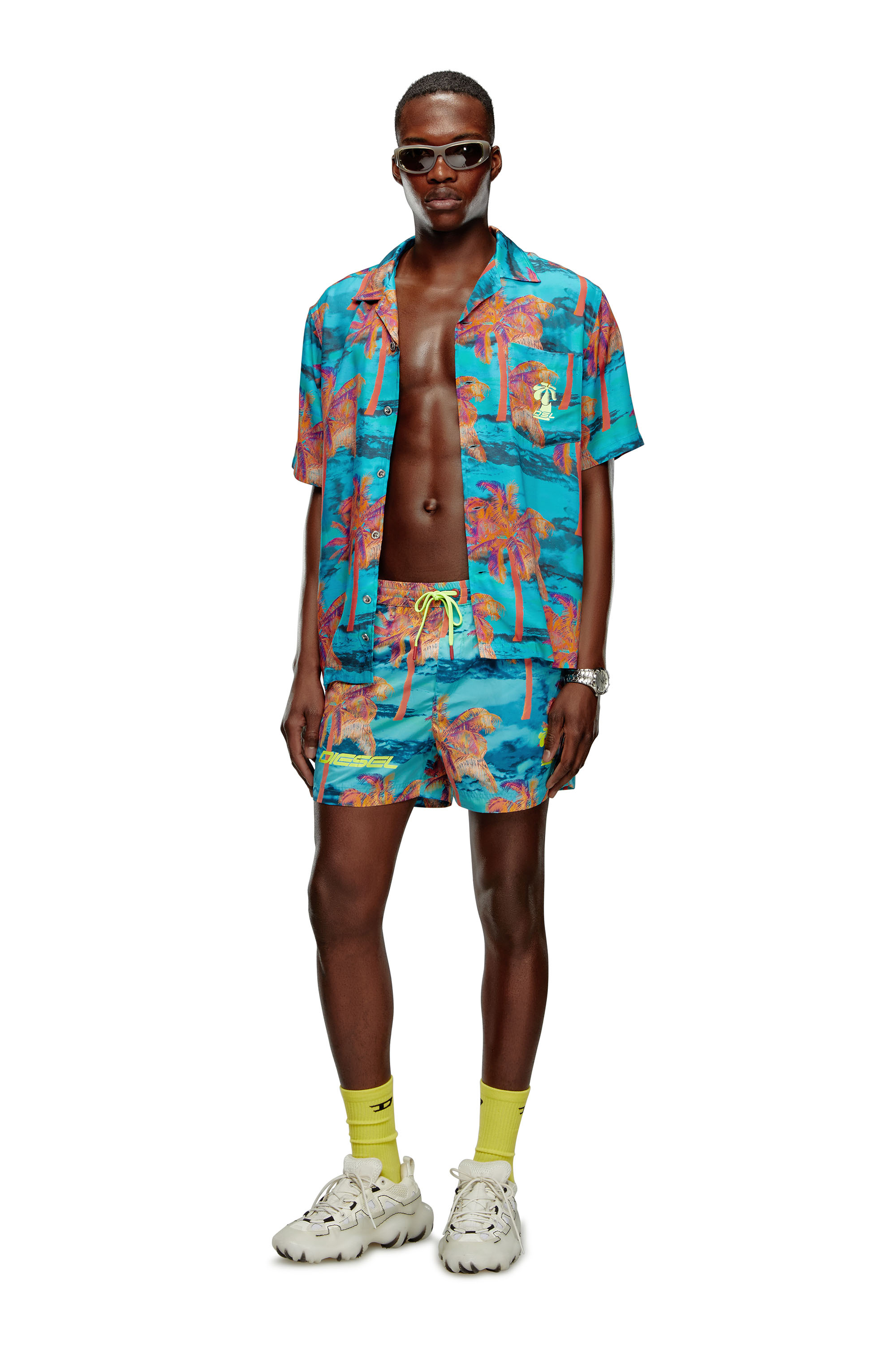 Diesel - BMBX-KEN-37-ZIP, Man's Mid-length printed swim shorts in Azure - 1