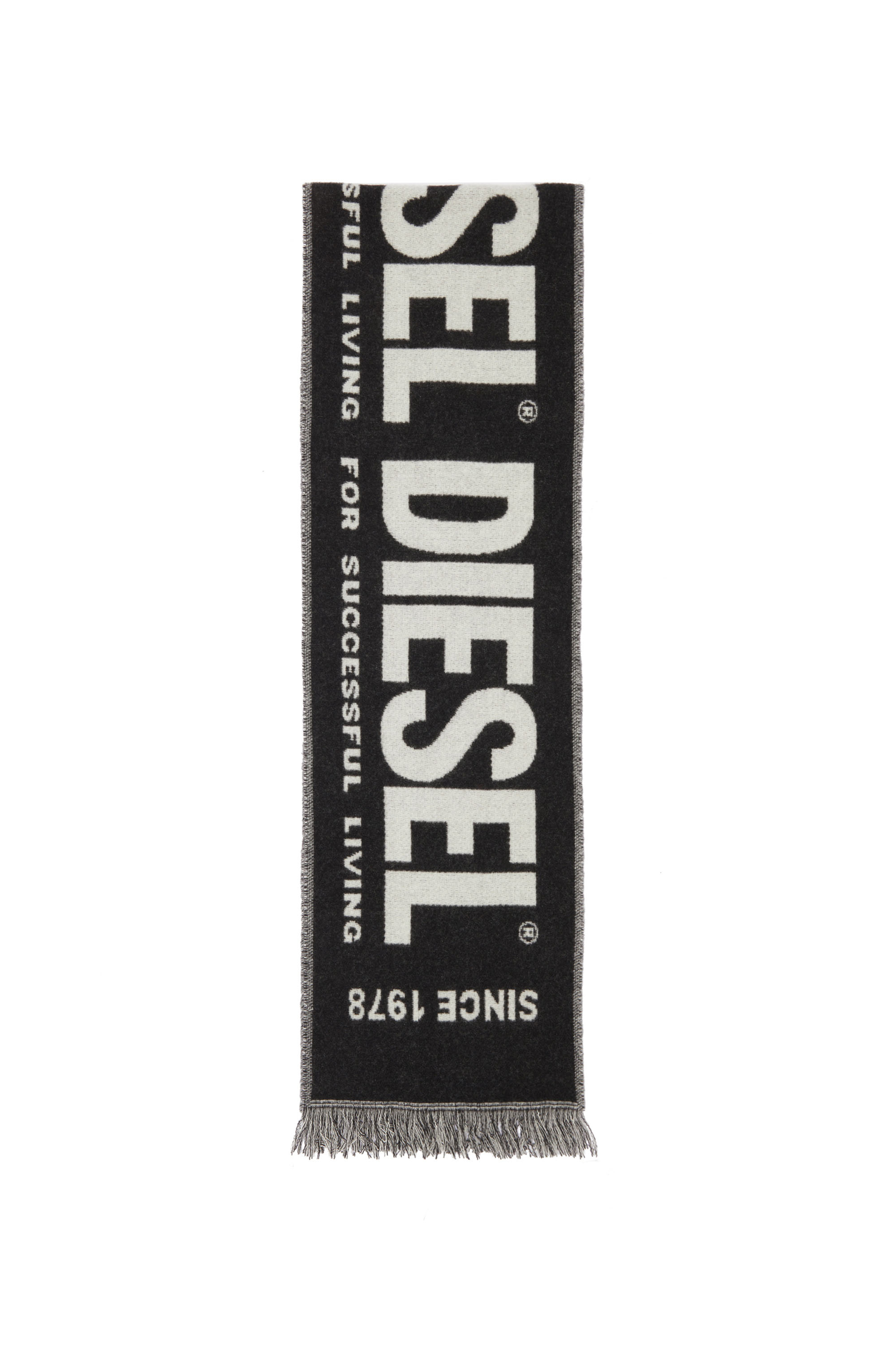 Diesel - S-BISC-NEW, Man's Blended wool scarf with jacquard logo in Black - 2