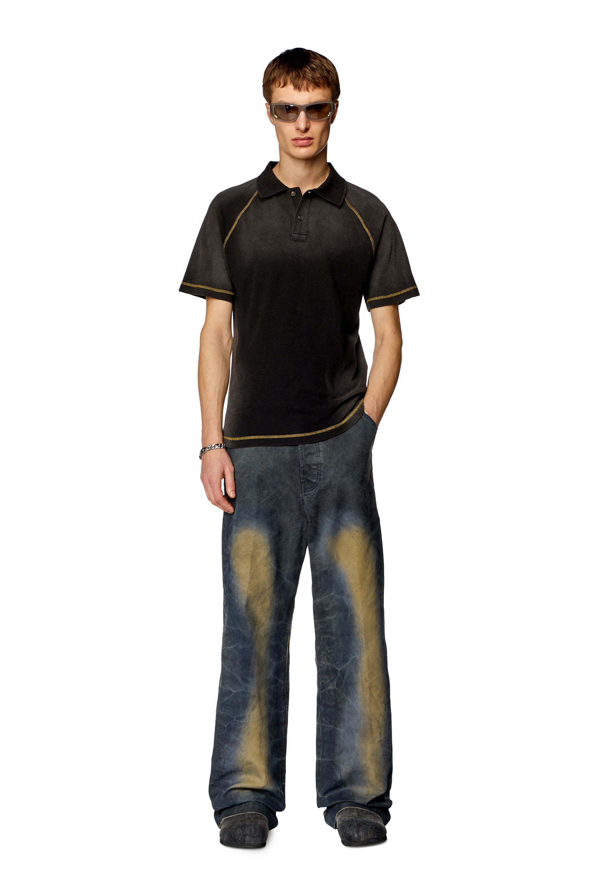 Diesel - T-RASMITH, Man's Polo shirt with sun-faded effects in Black - 2