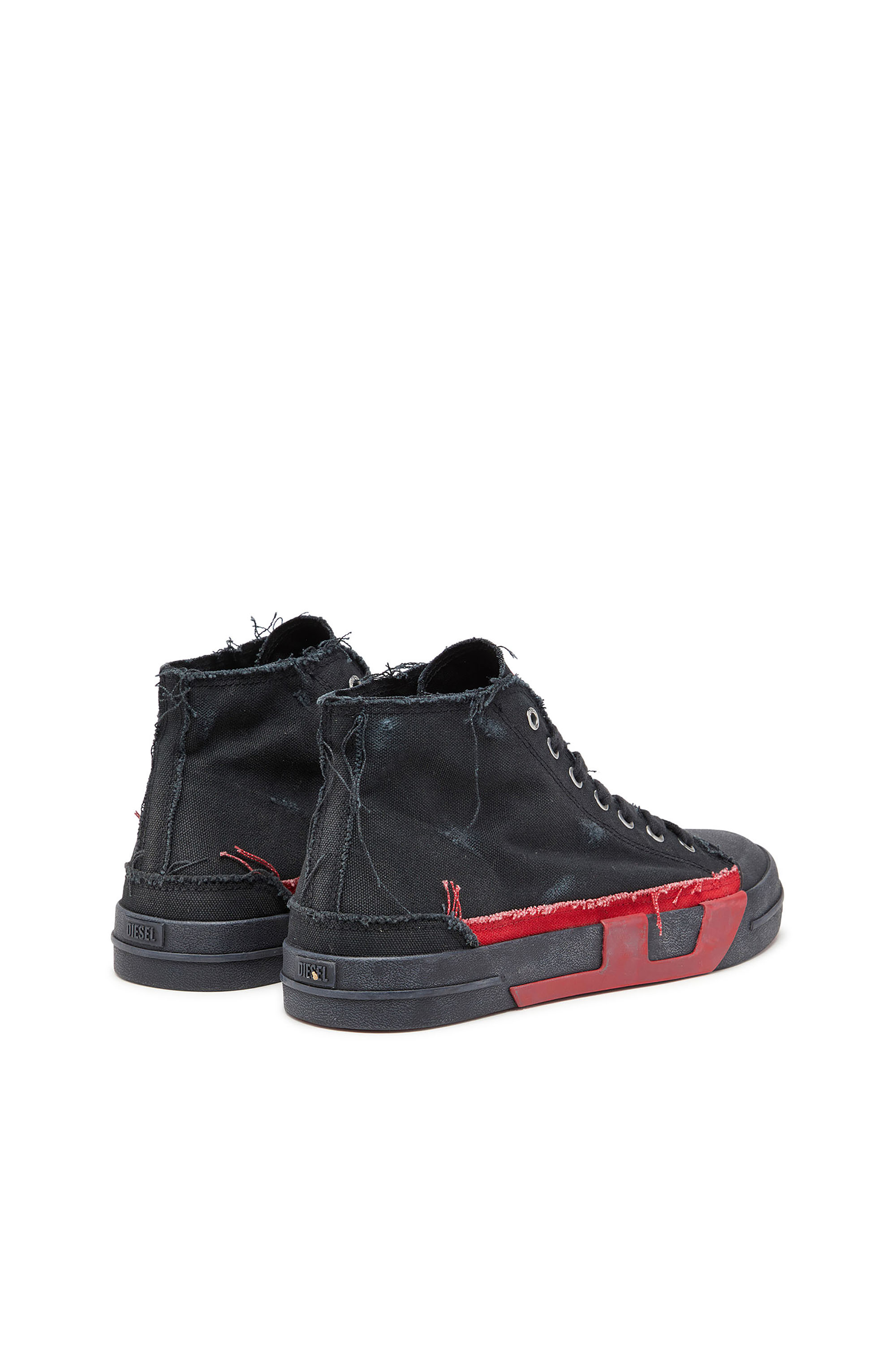 Diesel - S-D-VERSE MID II, Man's Distressed high-top sneakers in canvas in Black/Red - 3