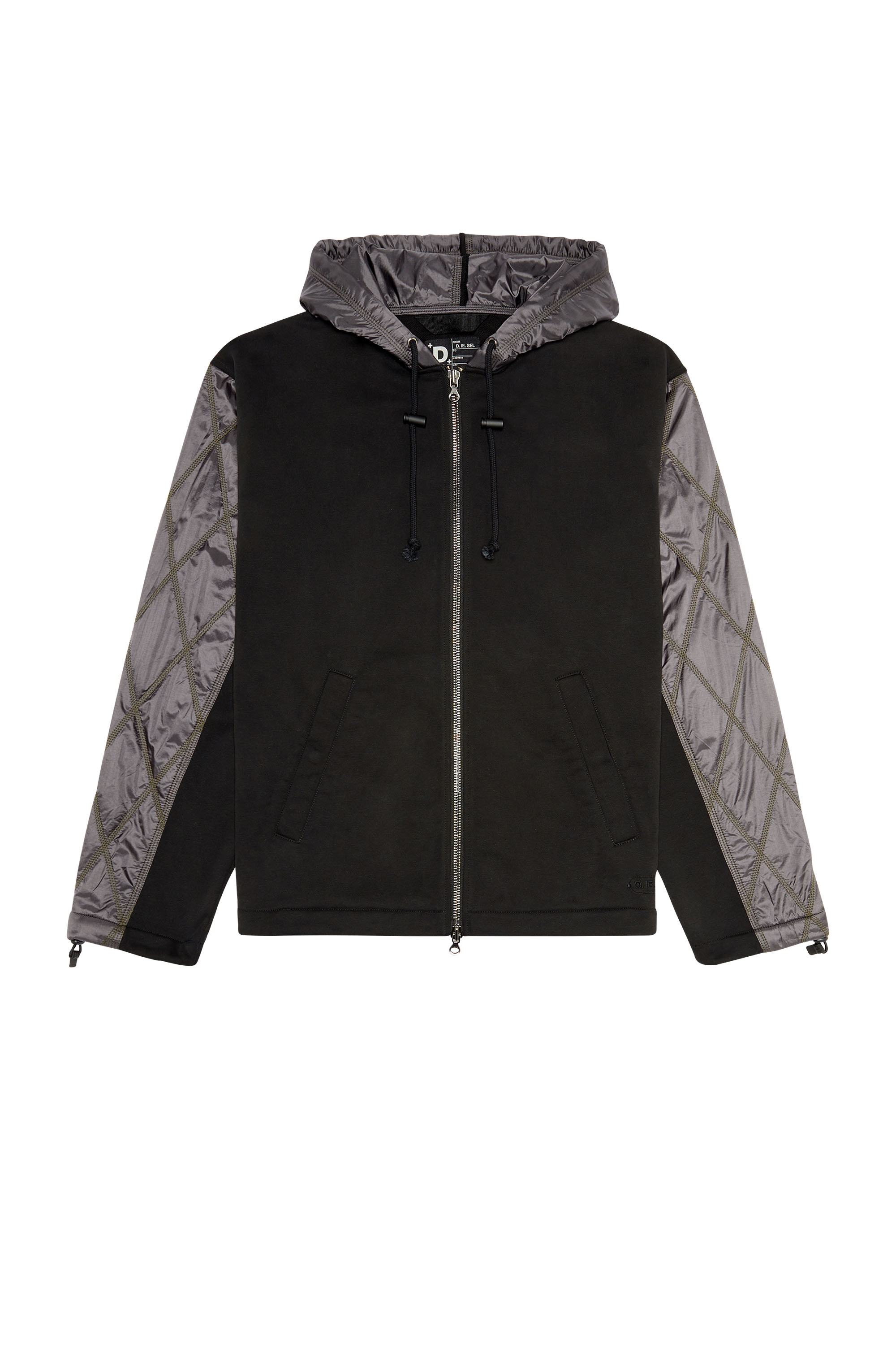 Diesel - J-ROMBE, Man's Hooded jacket in fleece and quilted nylon in Black - 3
