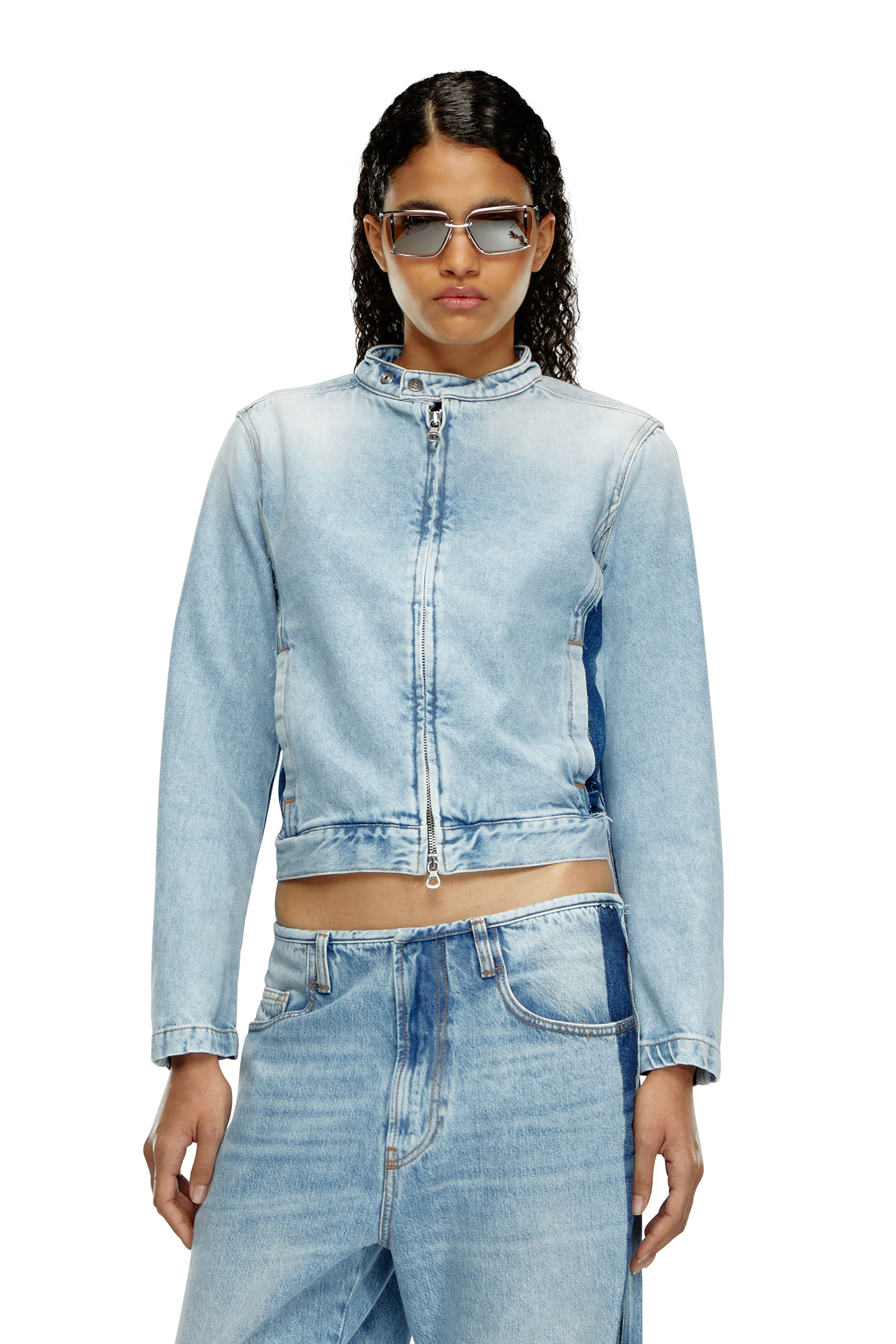 Diesel - DE-GLORY-S, Woman's Slim jacket in two-tone denim in Light Blue - 1