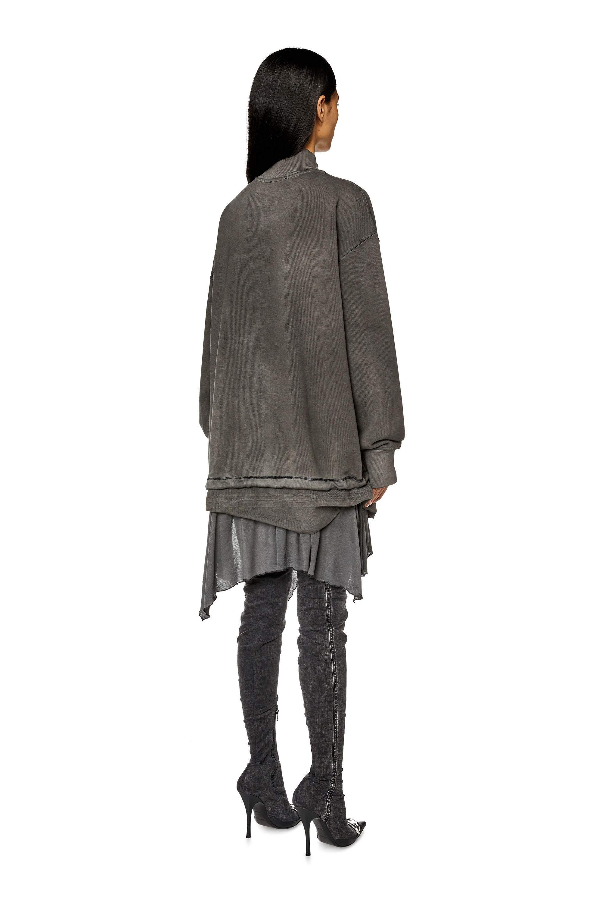 Diesel - D-ROLOCK, Woman's Faded sweatshirt dress with jersey trim in Dark grey - 3