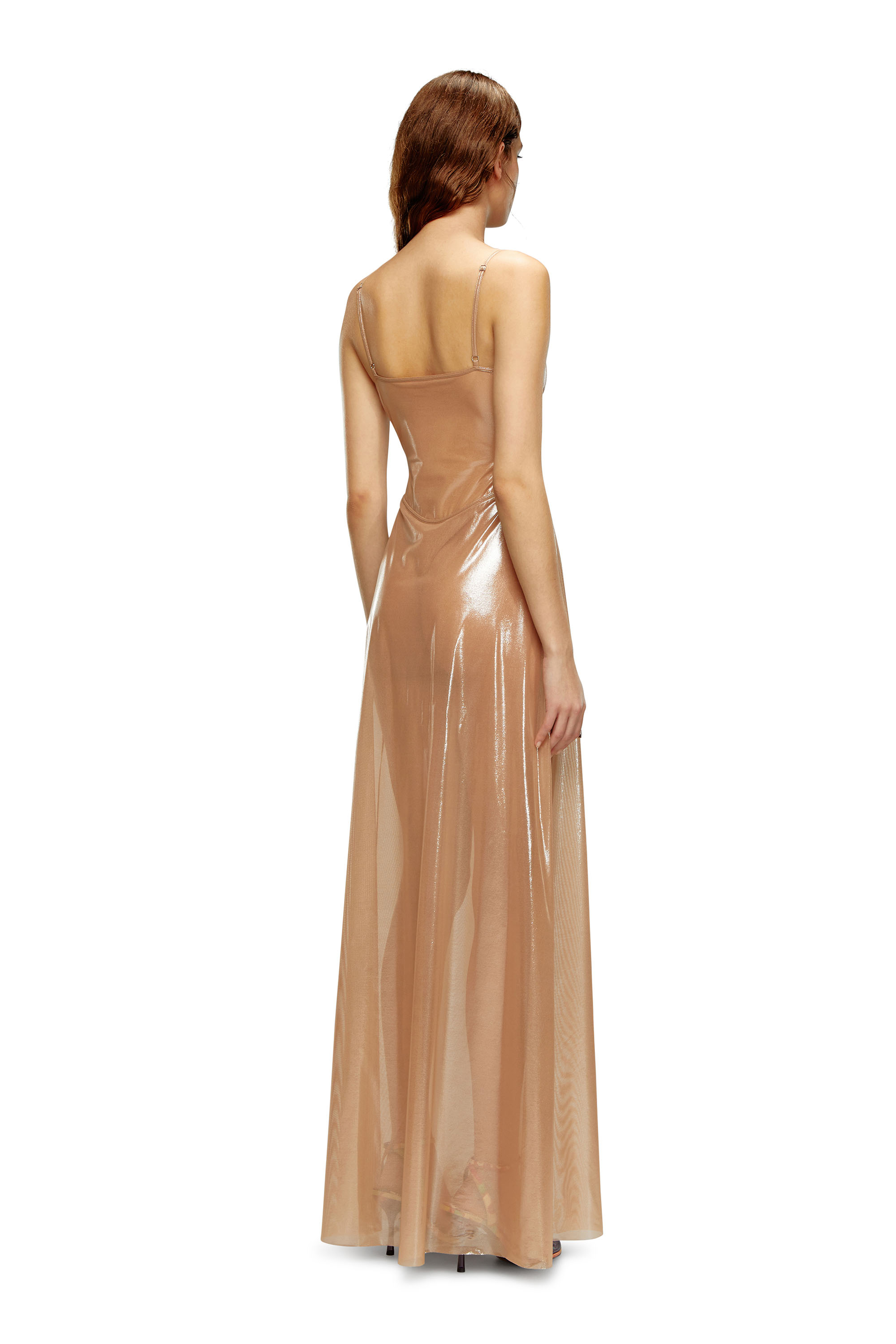 Diesel - D-ROONEY, Woman's Long slip dress in shiny stretch tulle in Nude - 3
