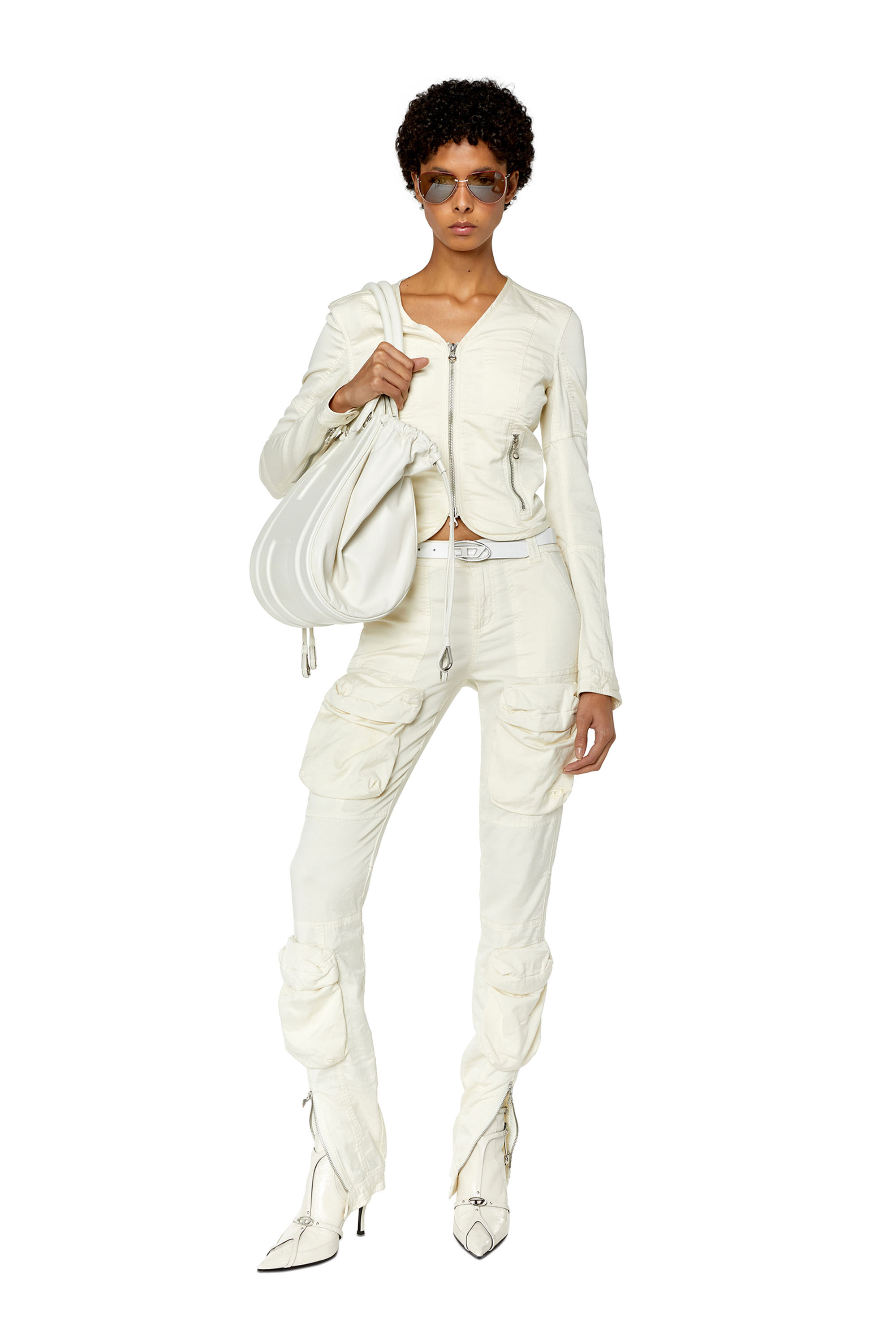 Diesel - P-LAN, Woman's Cargo pants in stretch satin in White - 2