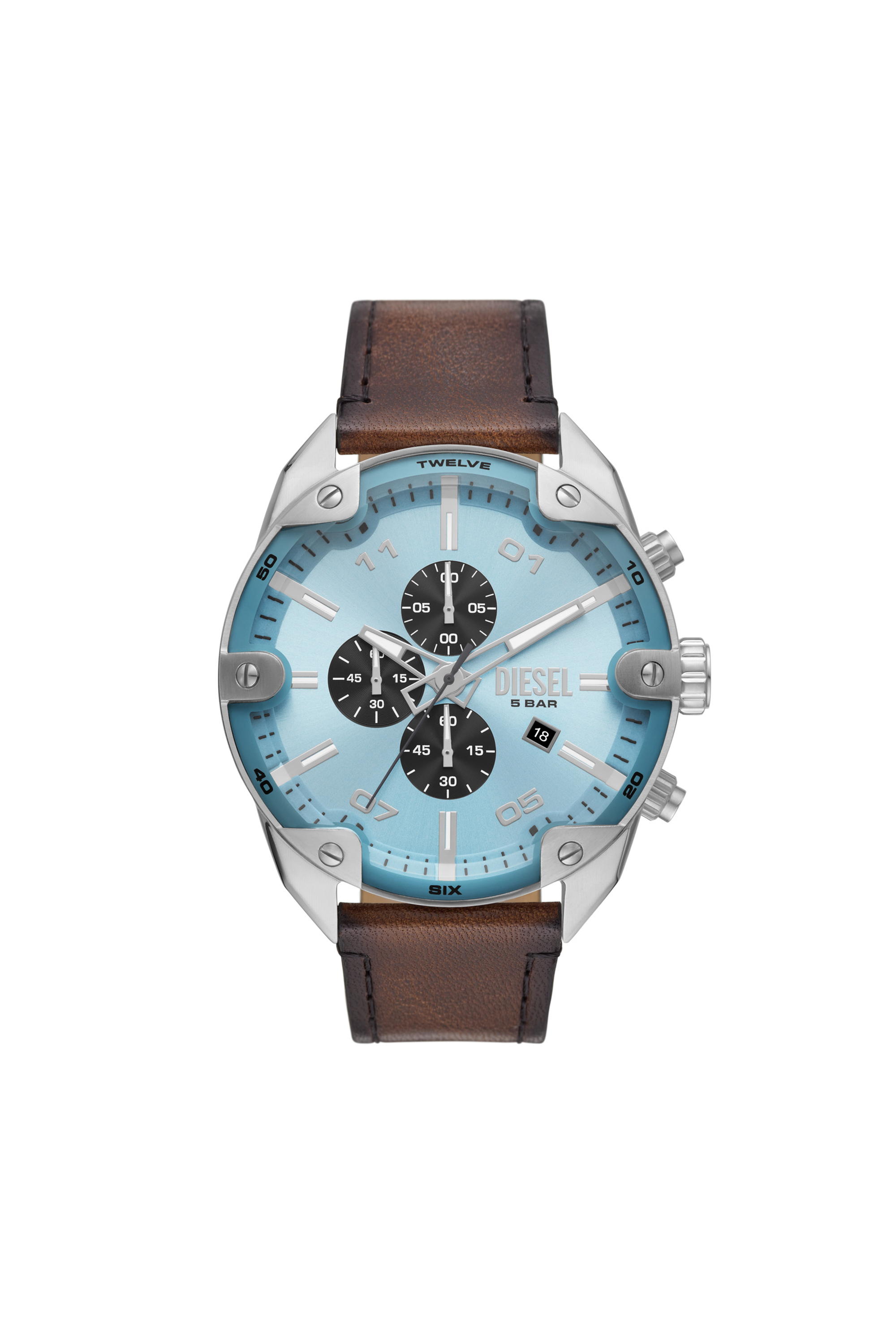 Diesel - DZ4606, Man's Spiked Chronograph Brown Leather Watch in Brown - 1