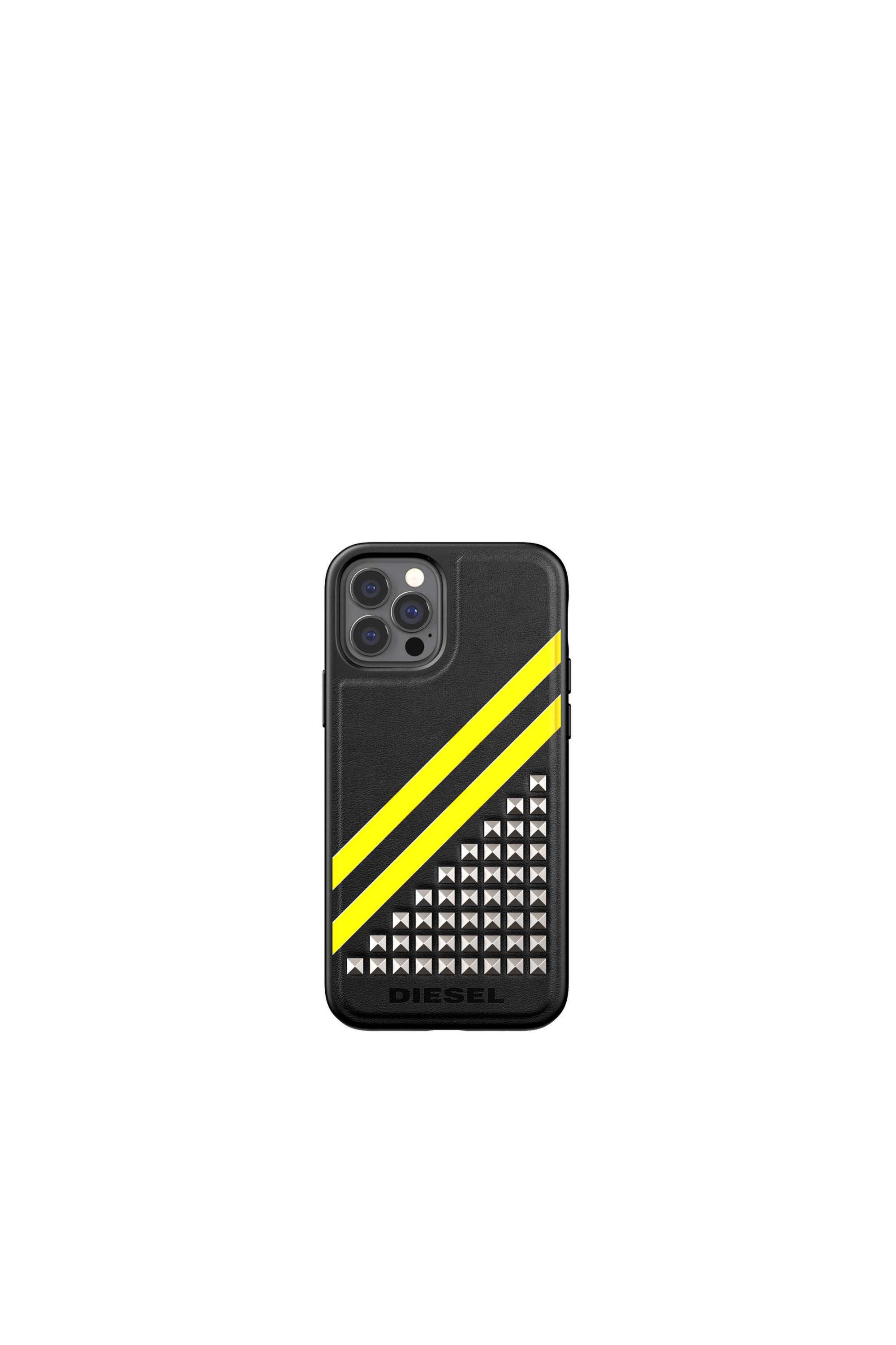 Diesel - 44285  STANDARD CASES, Unisex's Moulded case premium leather for iPhone 12 / 12 Pro in Black/Yellow - 2
