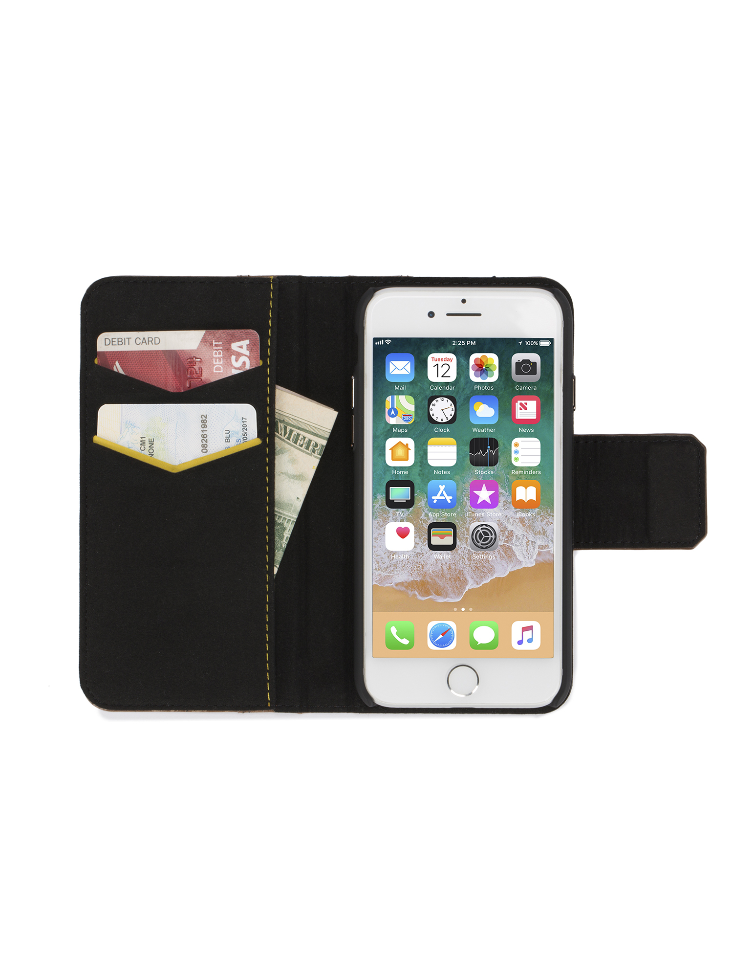 Diesel - BROWN LINED LEATHER IPHONE 8/7 FOLIO, Unisex's Brown lined leather folio, iPhone 8/7 in Brown - 4