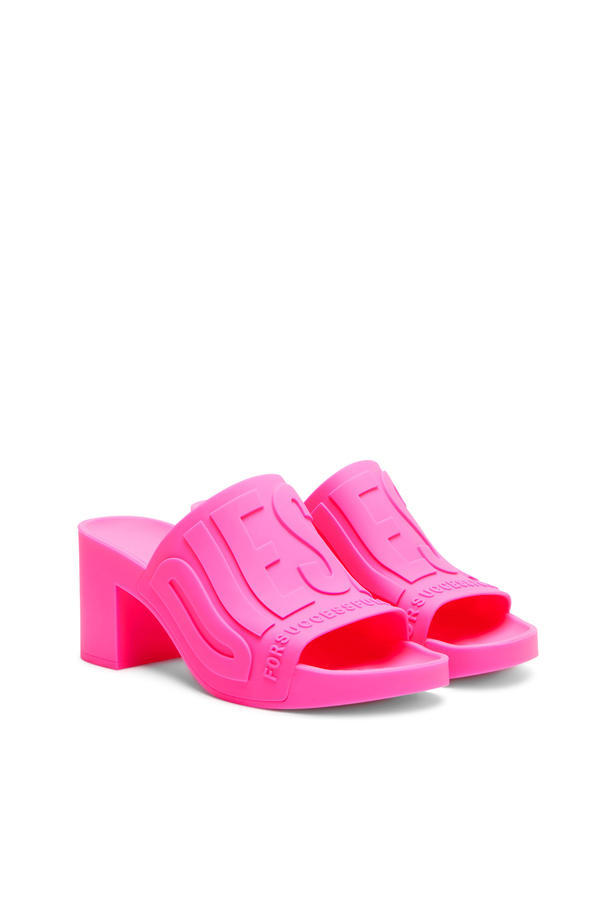 Diesel - SA-PAMELA H, Woman's Sa-Pamela H - Heeled neon rubber pool slides in Pink Fluo - 2