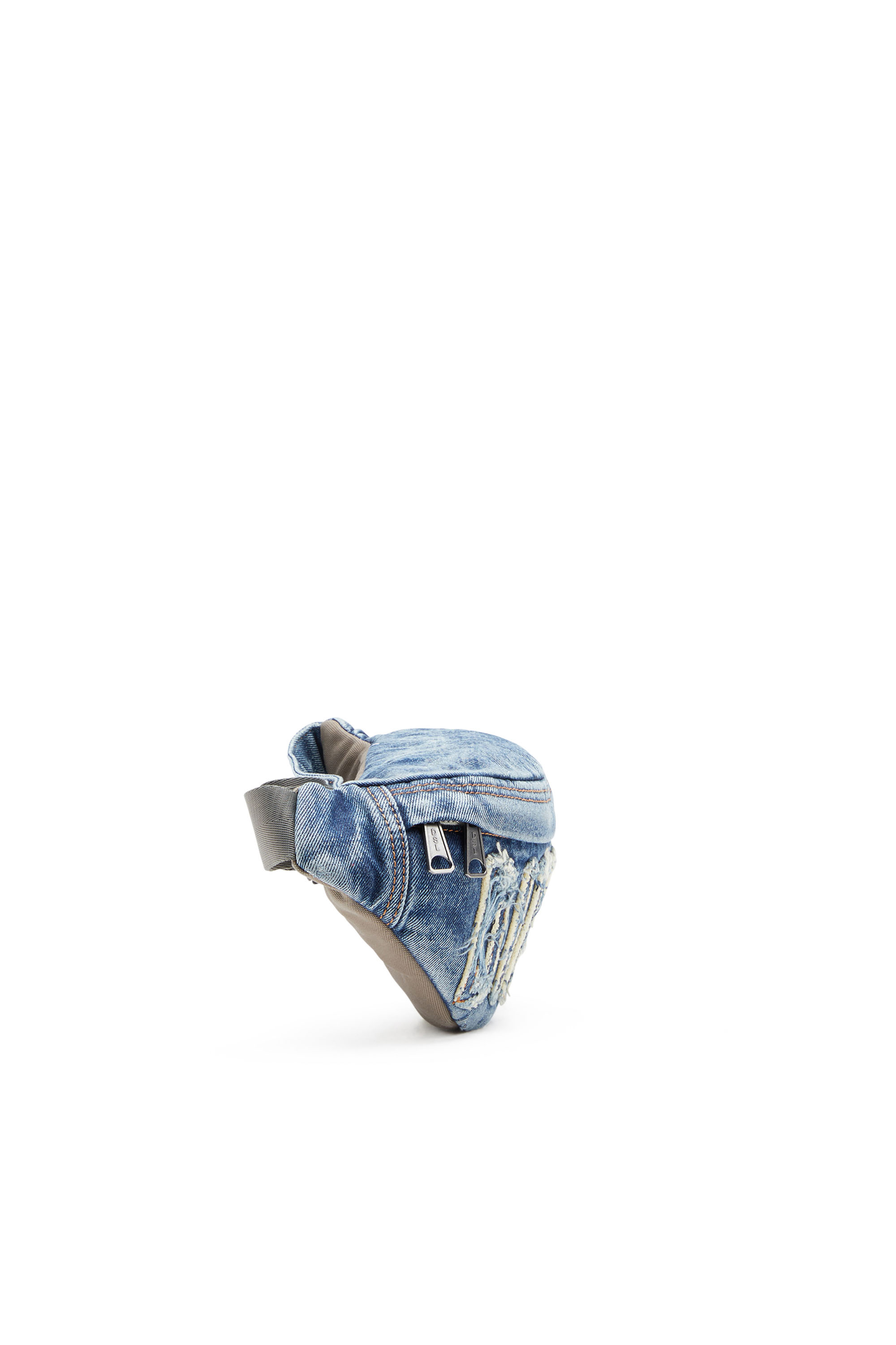 Diesel - RAVE BELTBAG, Man's Rave Beltbag - Denim belt bag with frayed logo in Blue - 3