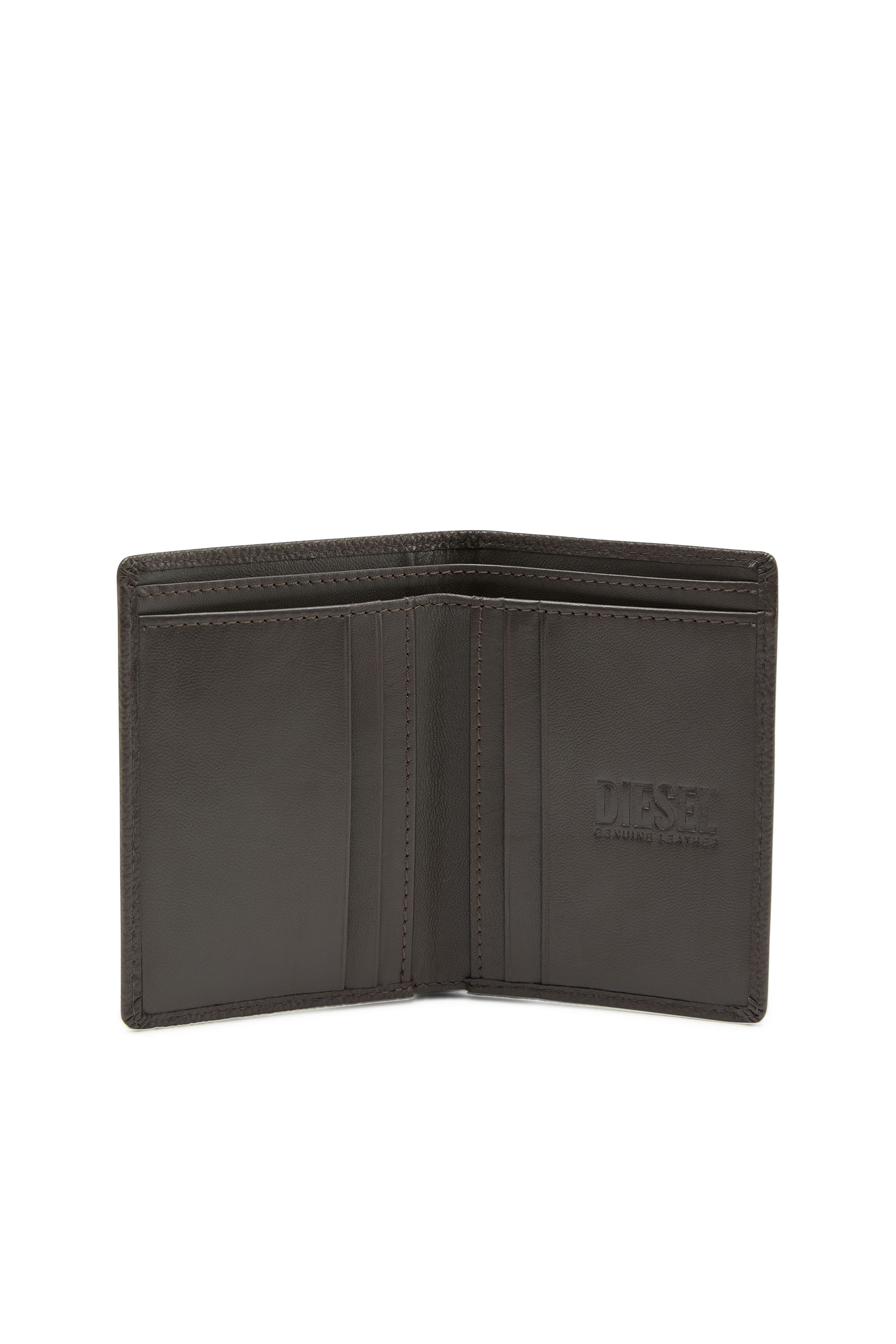 Diesel - VERTICAL NEELA, Man's Leather bi-fold wallet with logo plaque in Brown - 3
