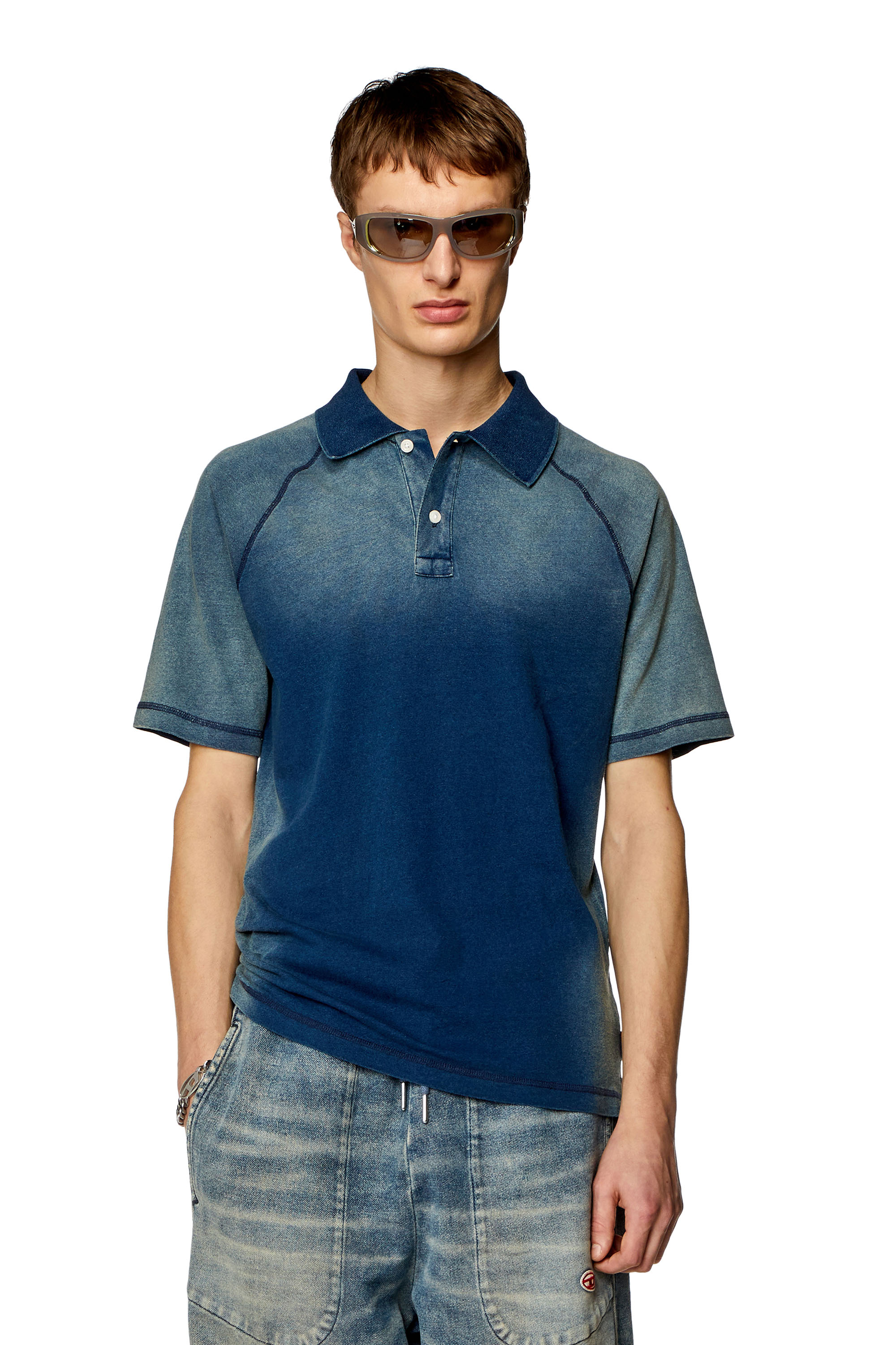 Diesel - T-RASMITH, Man's Polo shirt with sun-faded effects in Blue - 1