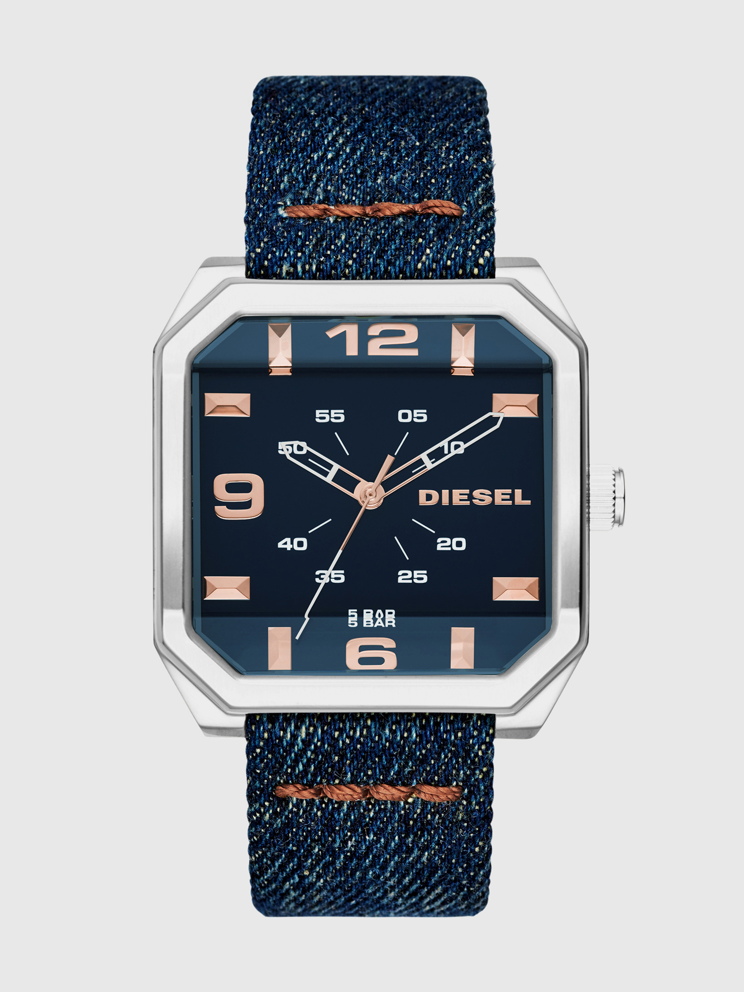Diesel - DZ1825, Man's Square blue watch with denim strap in Blue - 1