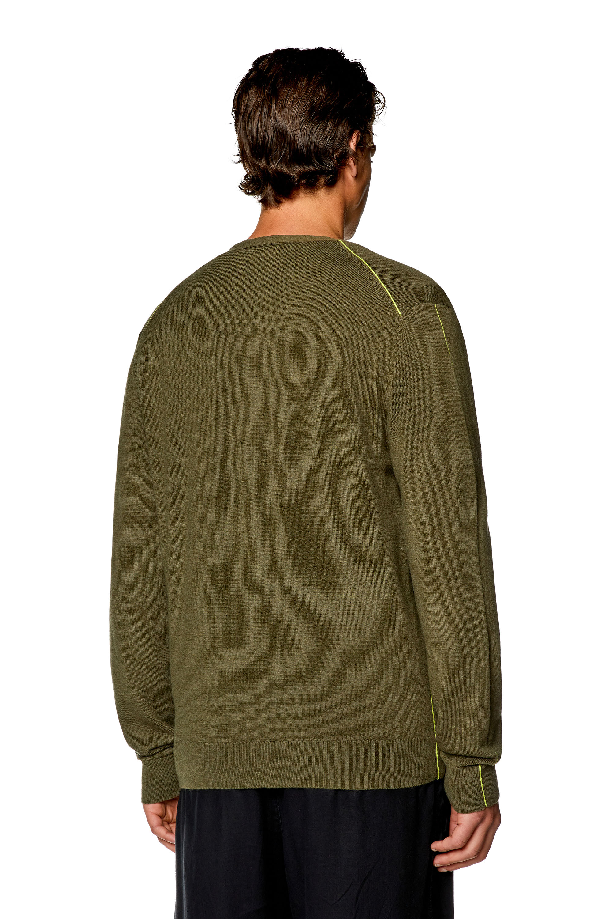 Diesel - K-ZANTE, Man's Cardigan with contrast piping in Olive Green - 4