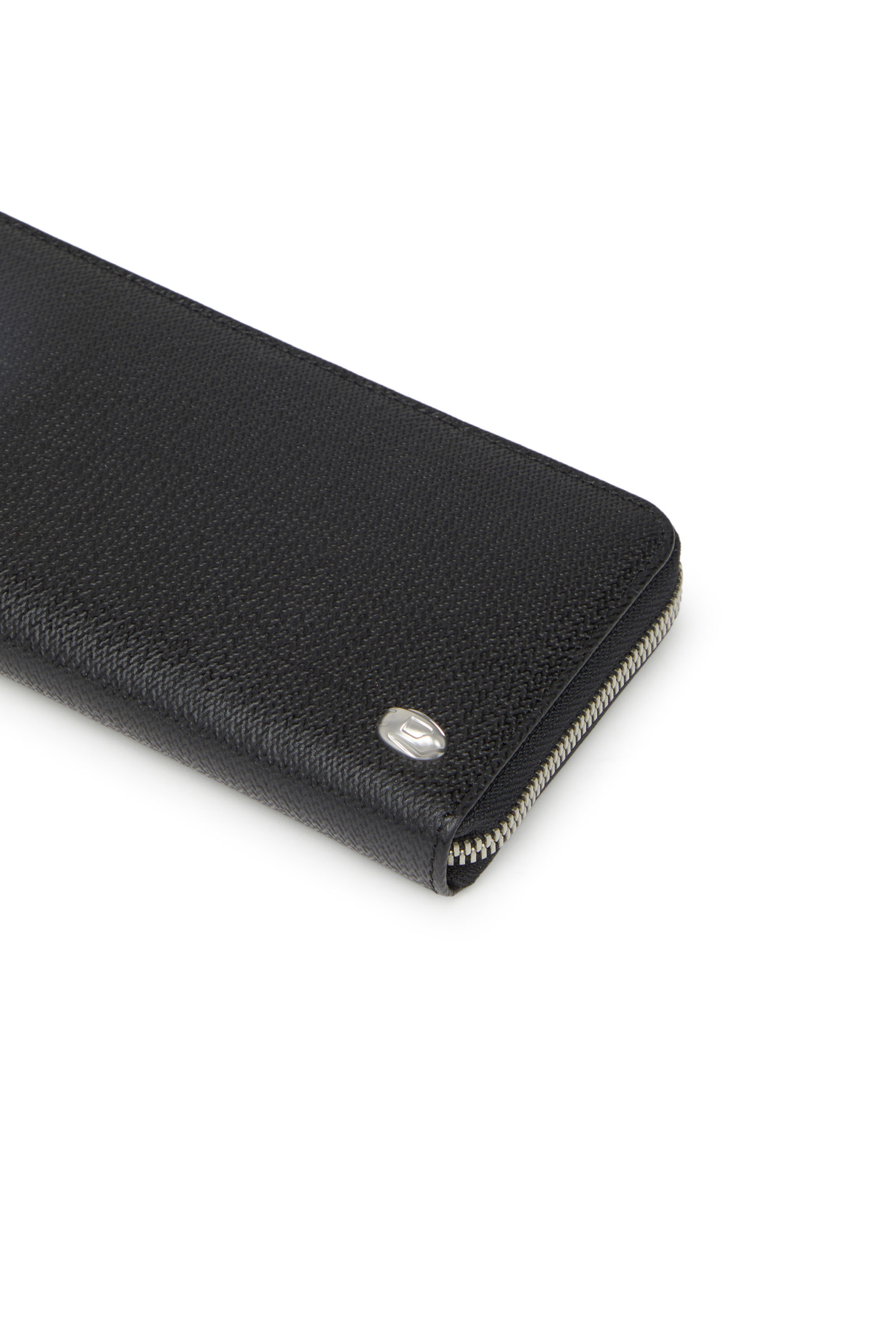 Diesel - CONTINENTAL ZIP L, Man's Long zip wallet in textured leather in Black - 4