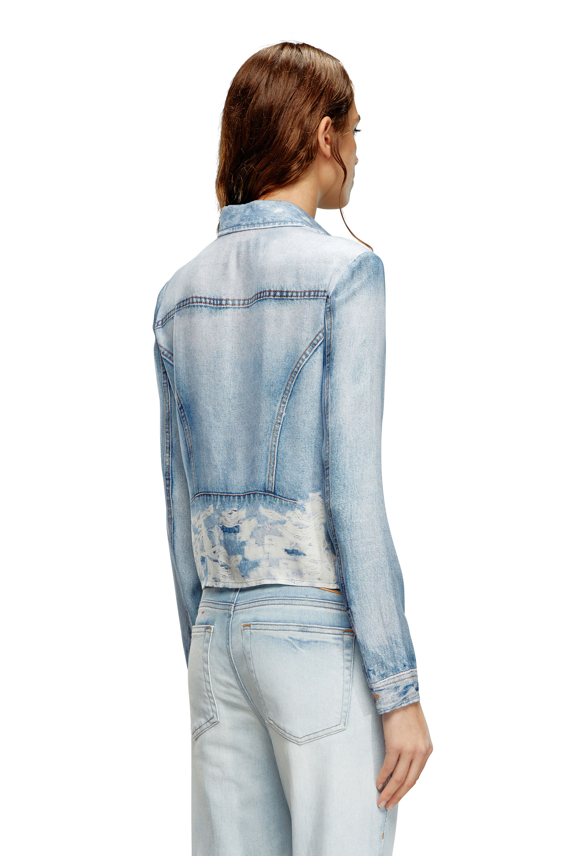 Diesel - C-LORELLE, Woman's Cropped shirt with denim print in Light Blue - 4