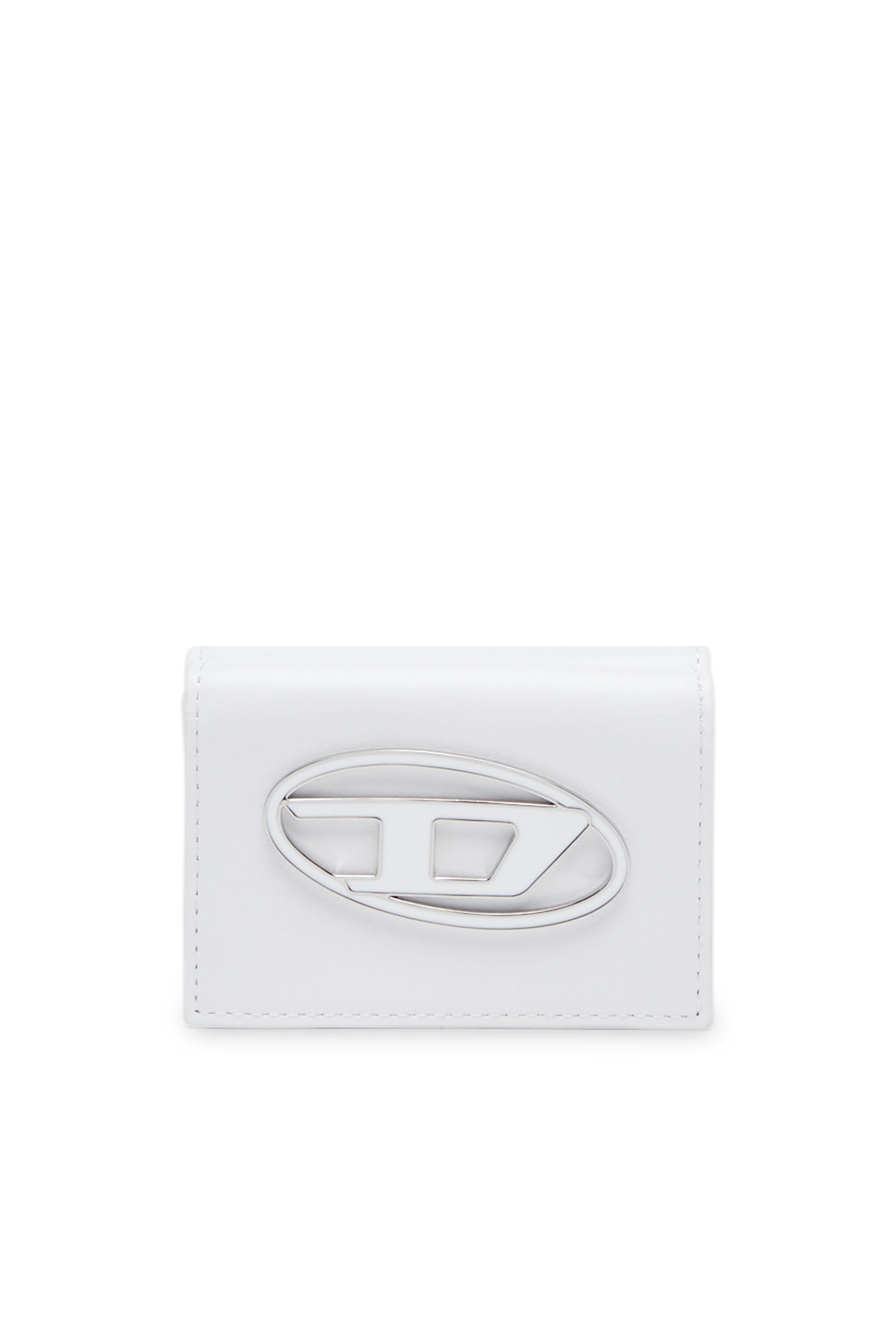 Diesel - LORETTINA, Woman's Leather tri-fold wallet with logo plaque in White - 1