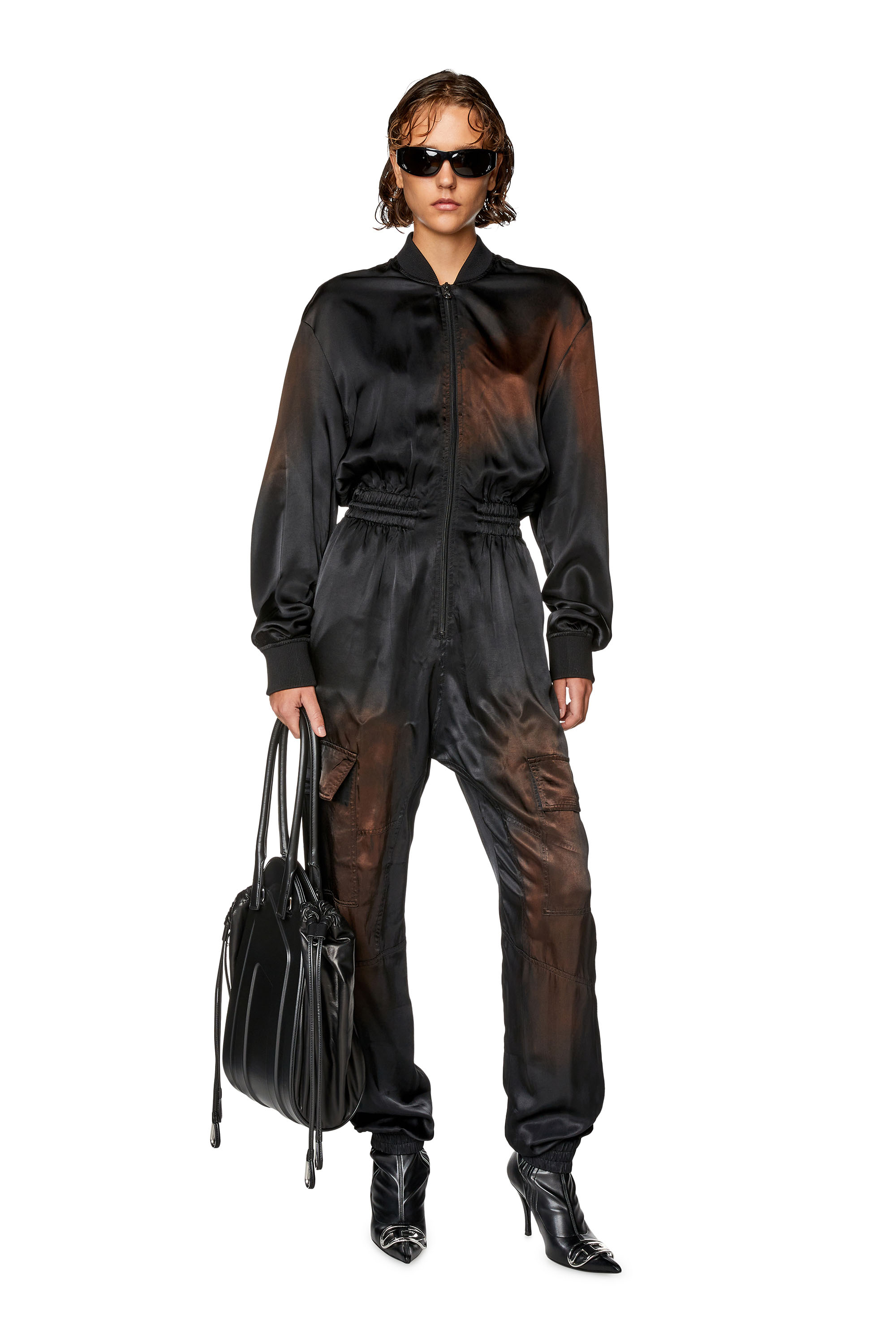 Diesel - J-VENUS, Woman's Jumpsuit in solarised satin in Black - 1
