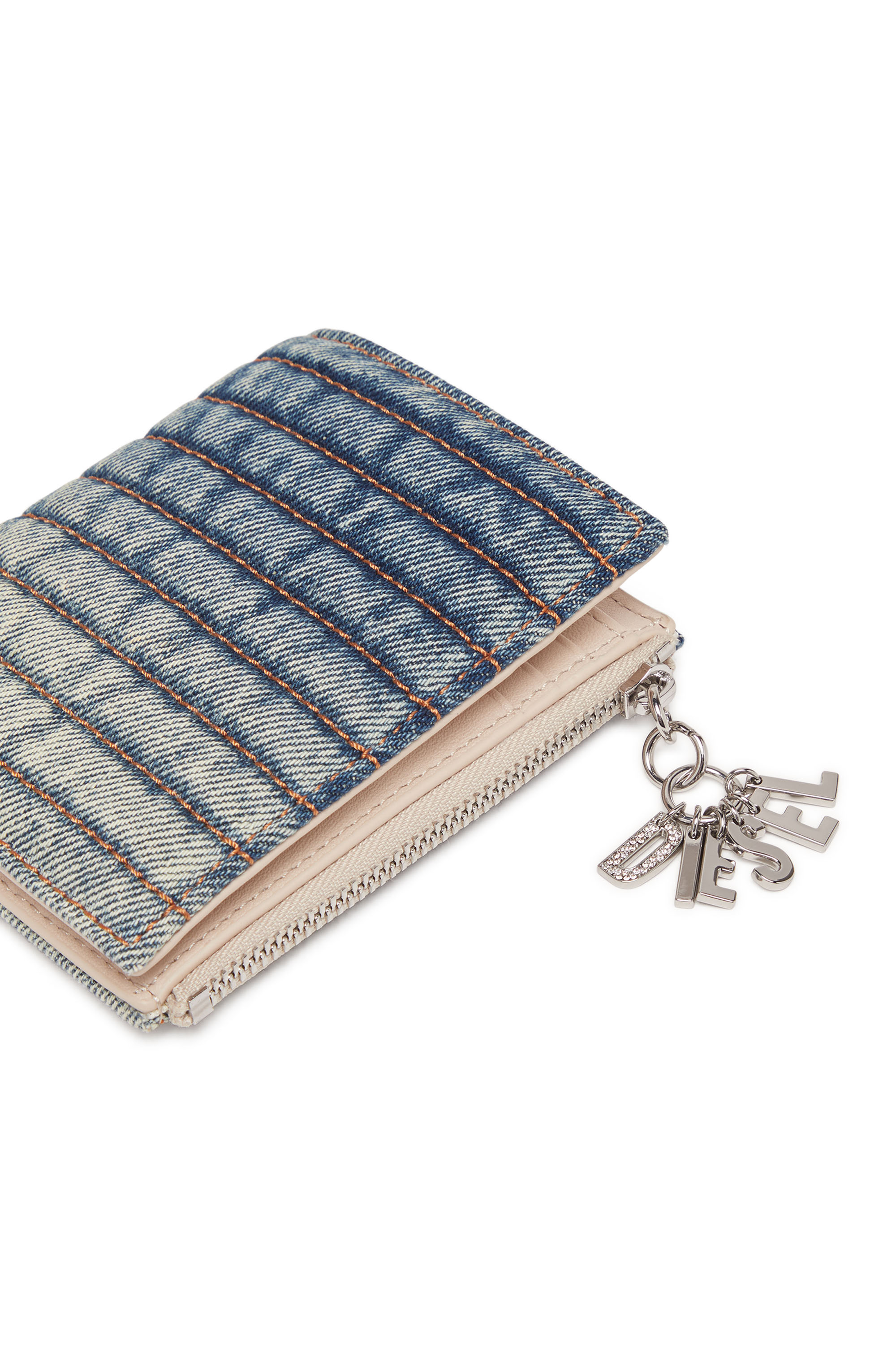 Diesel - BI-FOLD ZIP, Woman's Small wallet in faded quilted-denim in Blue - 4