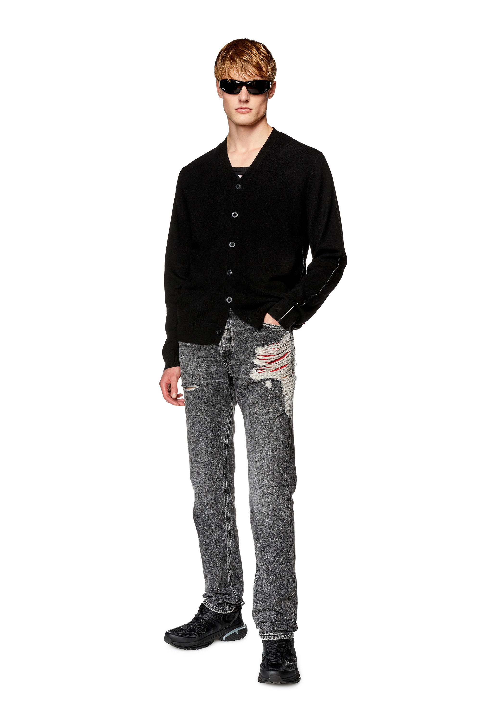 Diesel - K-ZANTE, Man's Cardigan with contrast piping in Black - 2