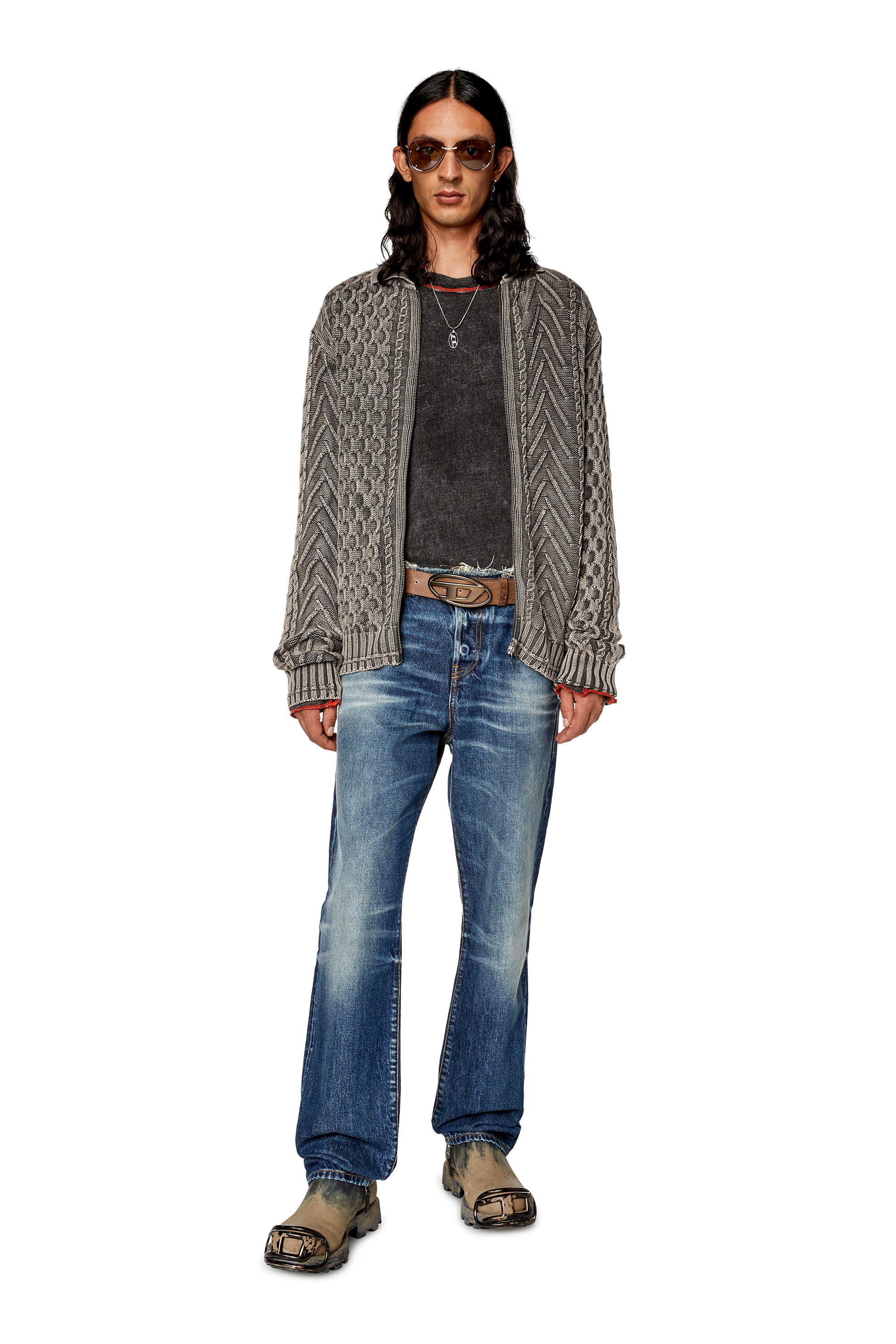 Diesel - K-EPANO, Man's Stonewashed cardigan in cotton knit in Black - 2