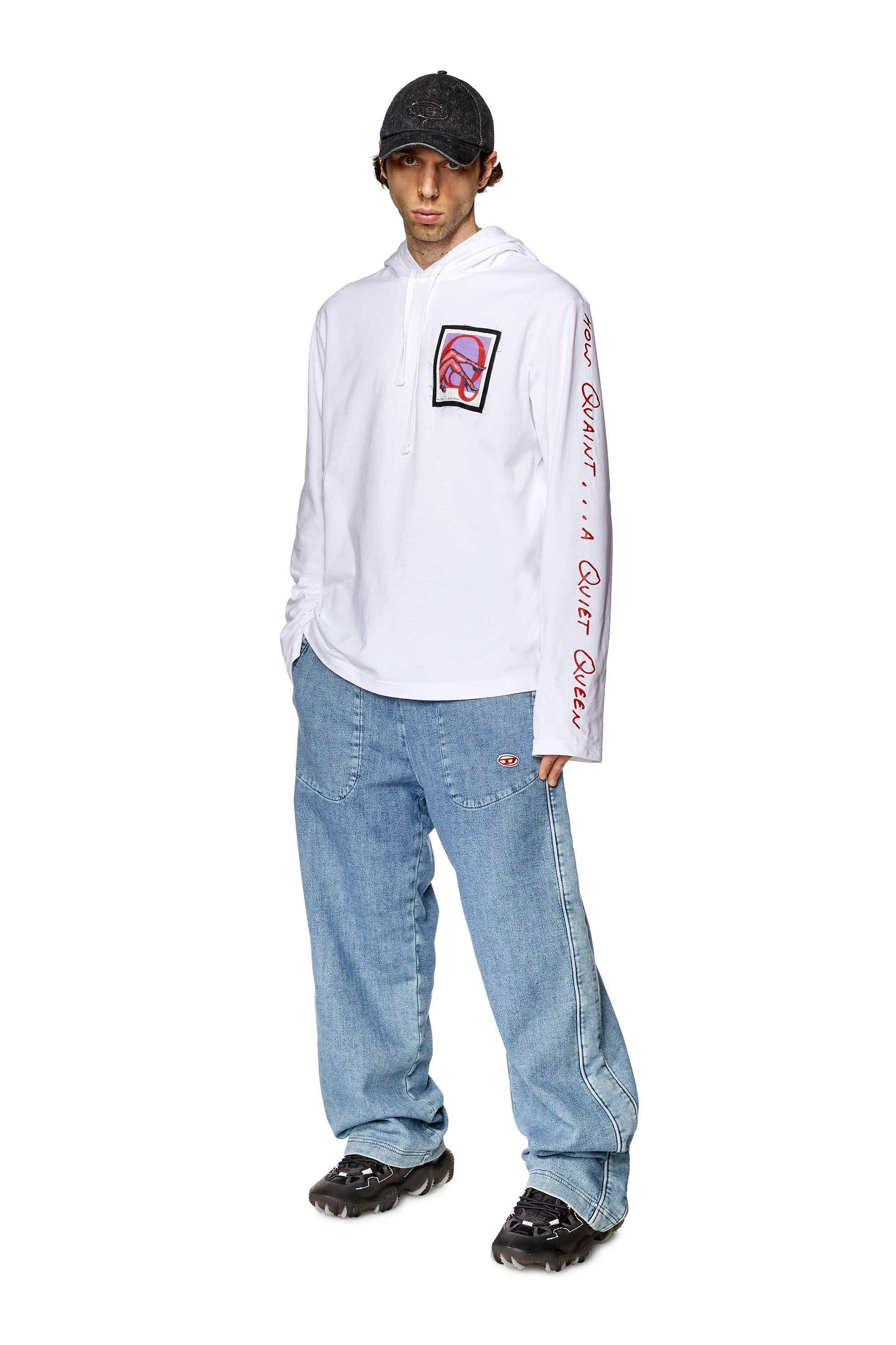 Diesel - PR-T-CRANE-LS-HOOD, Unisex's Hoodie with patches and lettering in White - 2