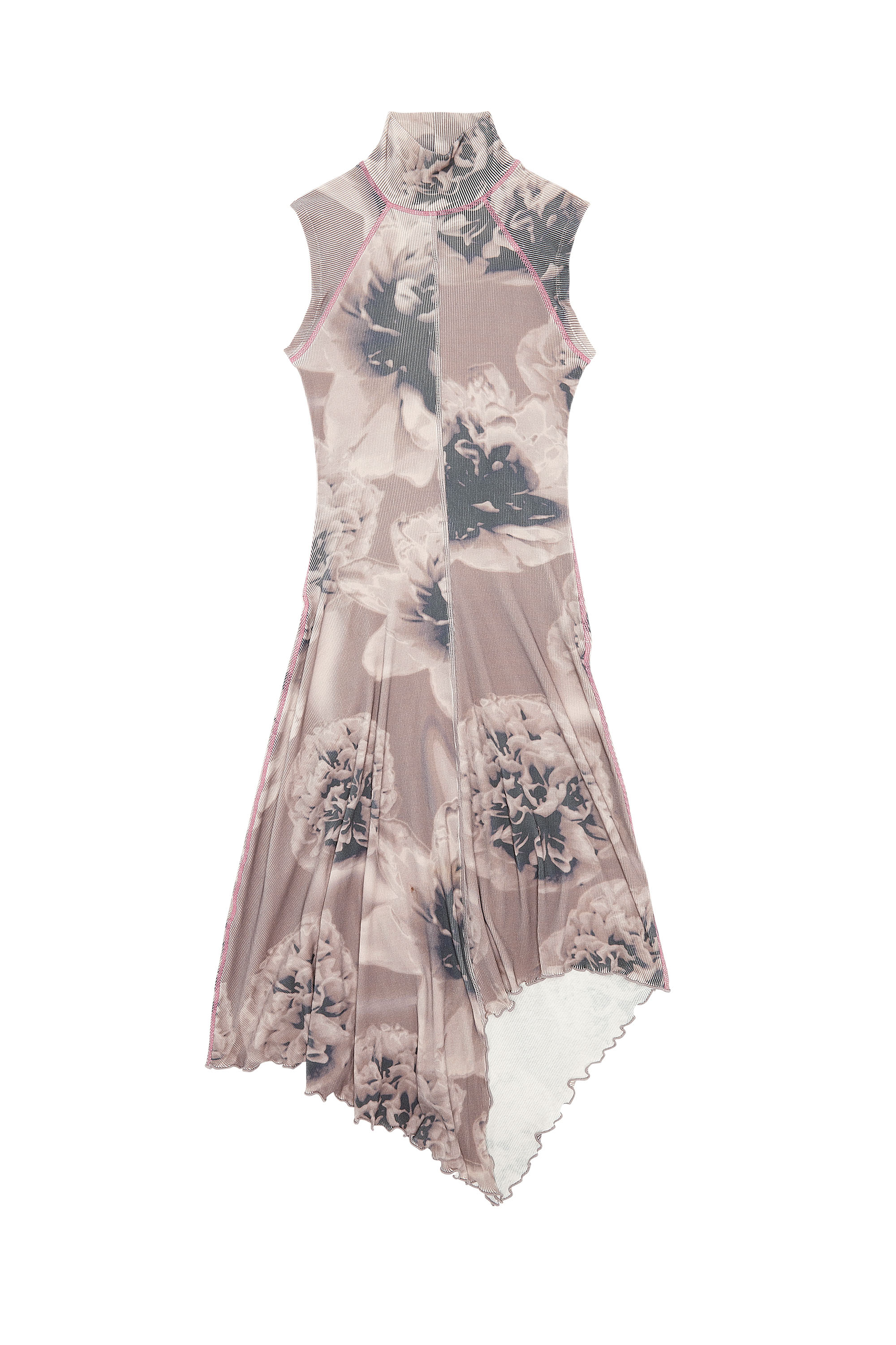 Diesel - D-RIBEL-L1, Woman's Asymmetric midi dress with floral print in Black/Grey - 2