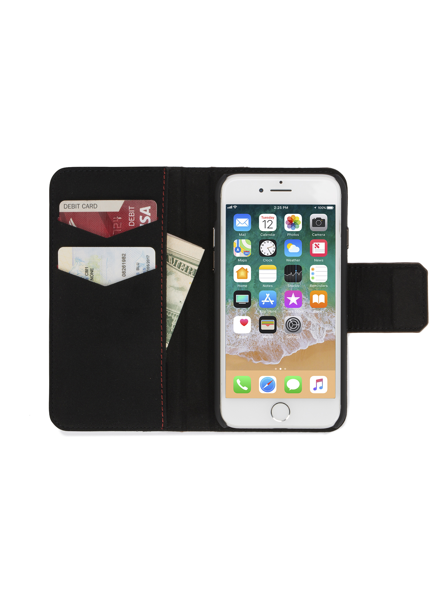 Diesel - BLACK LINED LEATHER IPHONE 8 PLUS/7 PLUS FOLIO, Unisex's Black leather folio, iPhone 8 Plus/7 Plus in Black - 4