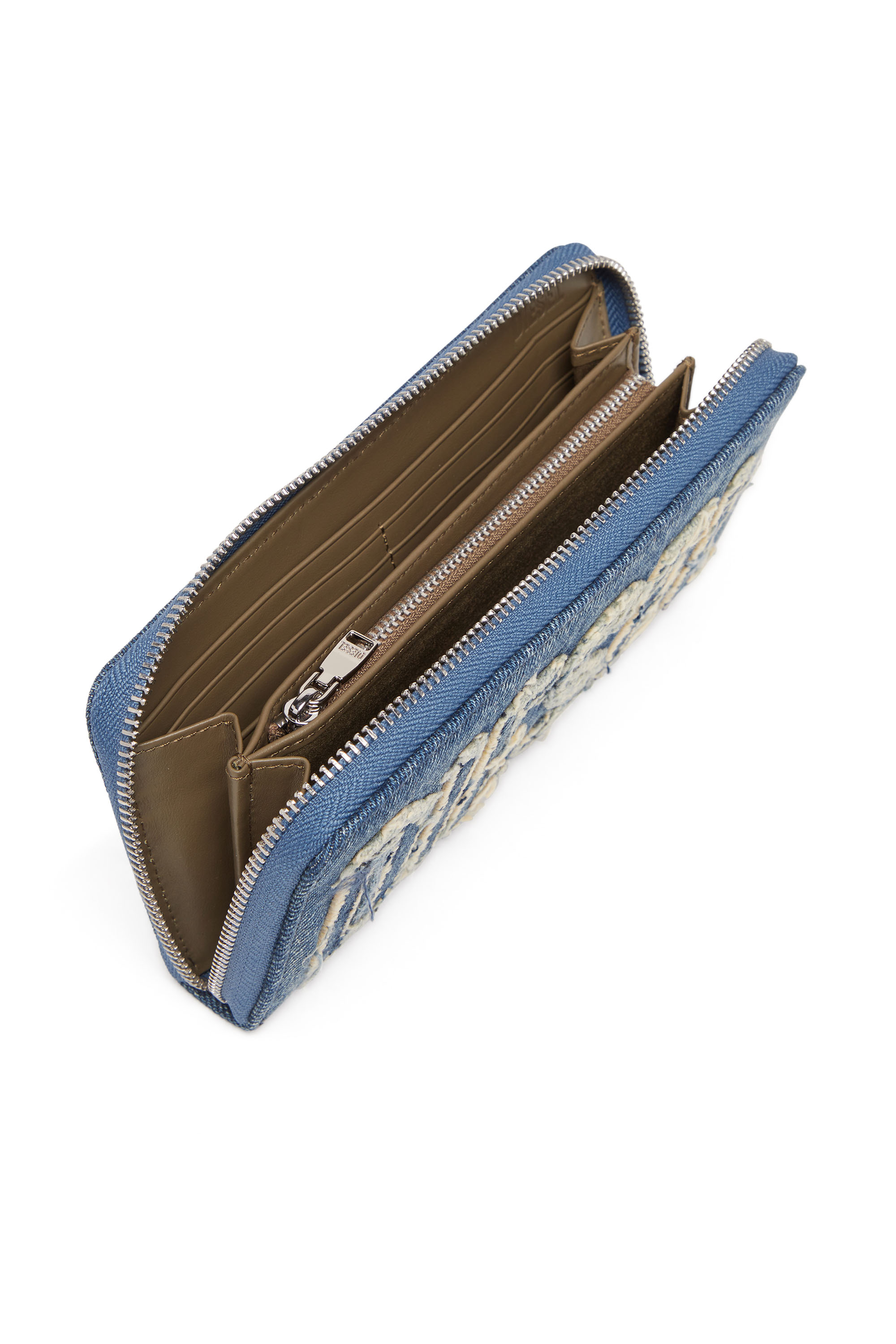 Diesel - CONTINENTAL ZIP L, Unisex's Denim zip wallet with frayed logo in Blue - 3