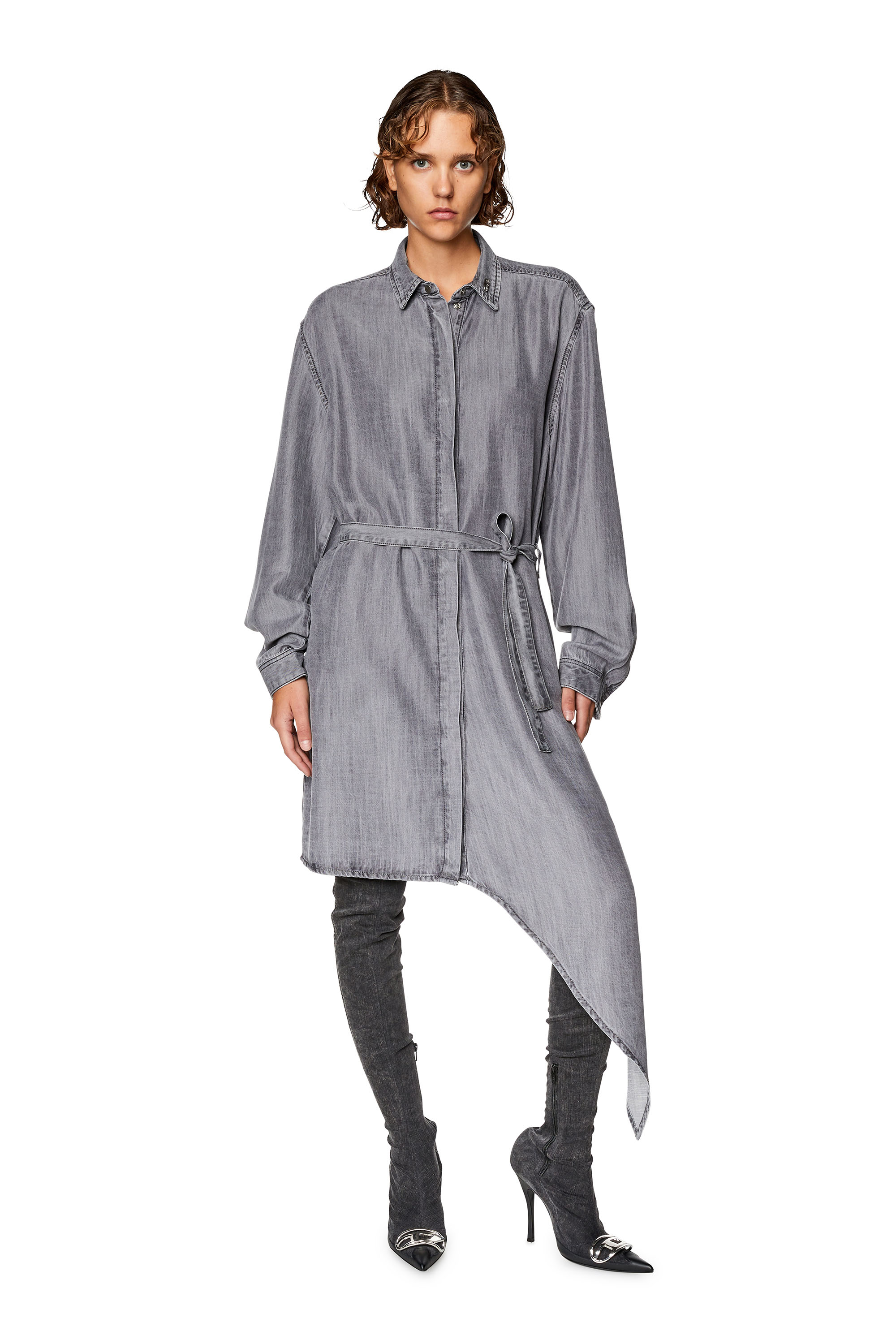 Diesel - DE-TRISS, Woman's Shirt dress in light denim in Dark grey - 2