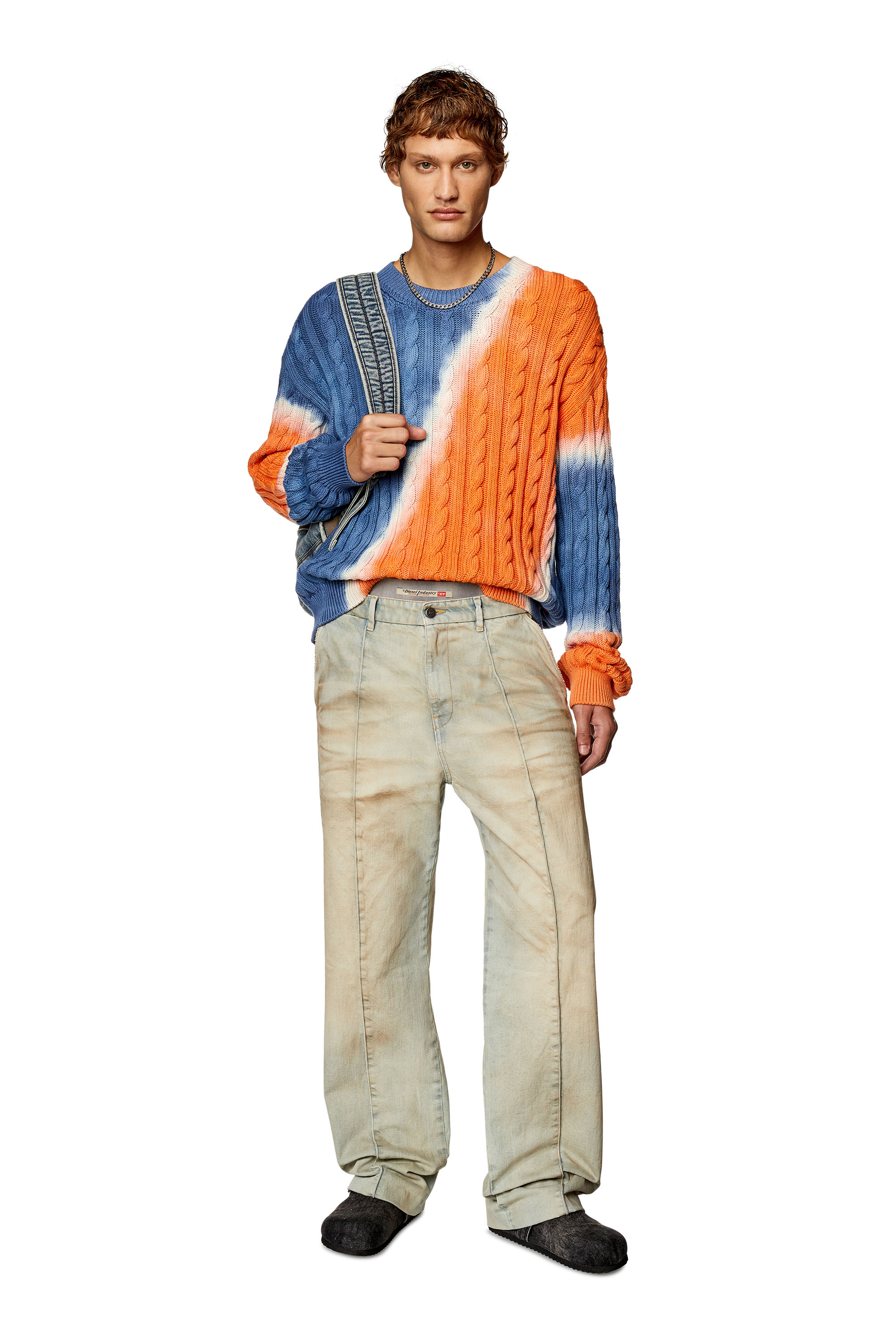 Diesel - K-JANCI, Man's Tie-dye jumper in cable-knit cotton in Blue/Orange - 2