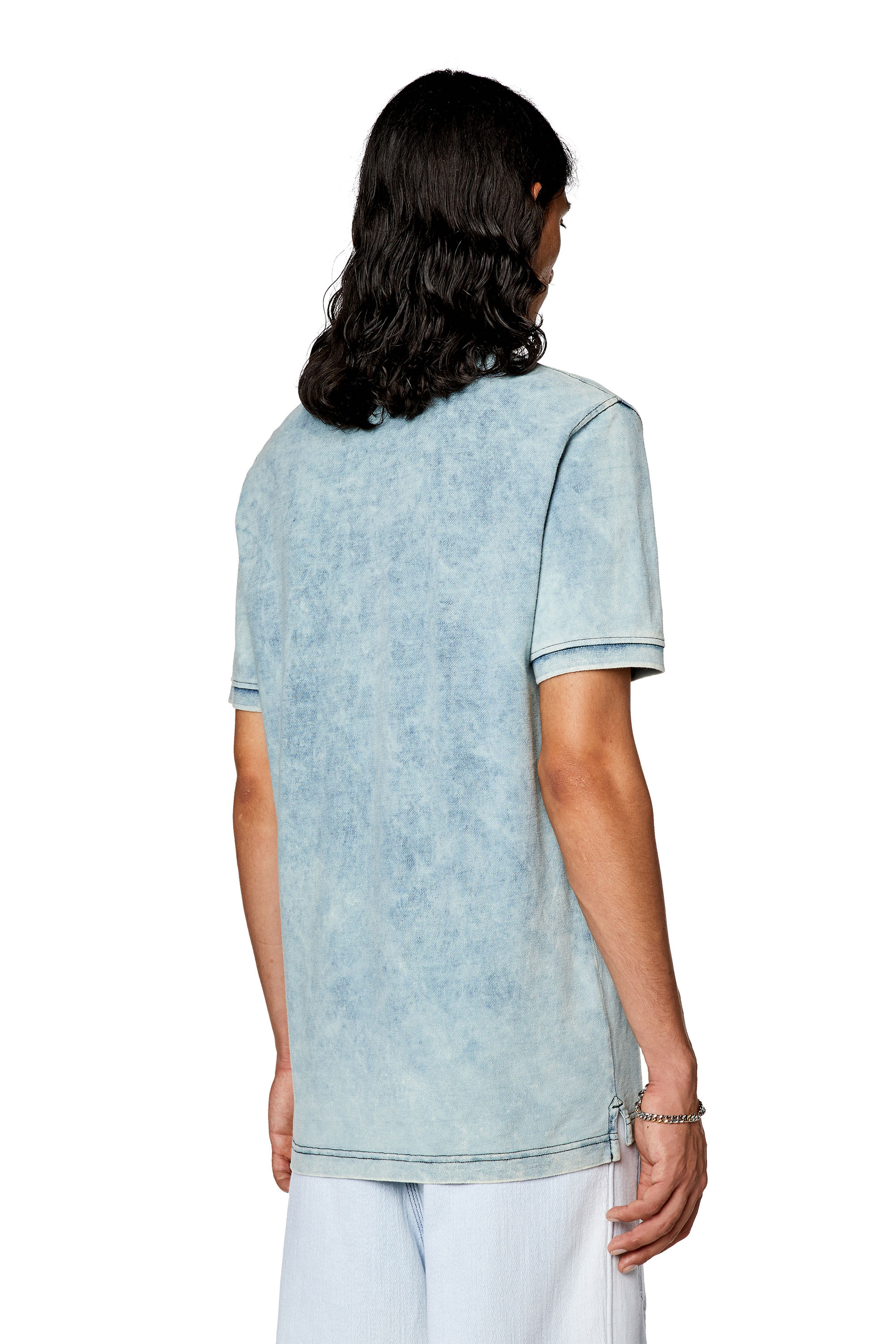 Diesel - T-SMITH-ZIP, Man's Polo shirt in faded piqué in Light Blue - 4