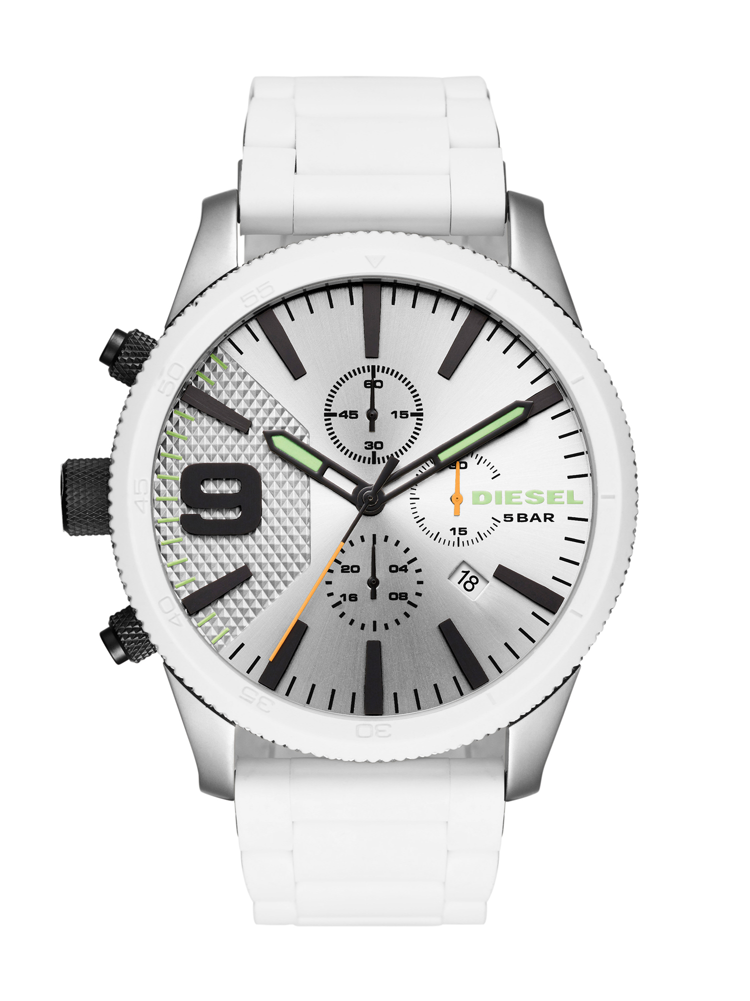 Diesel - DZ4449, Man's White silicone watch with rotating topring in White - 1